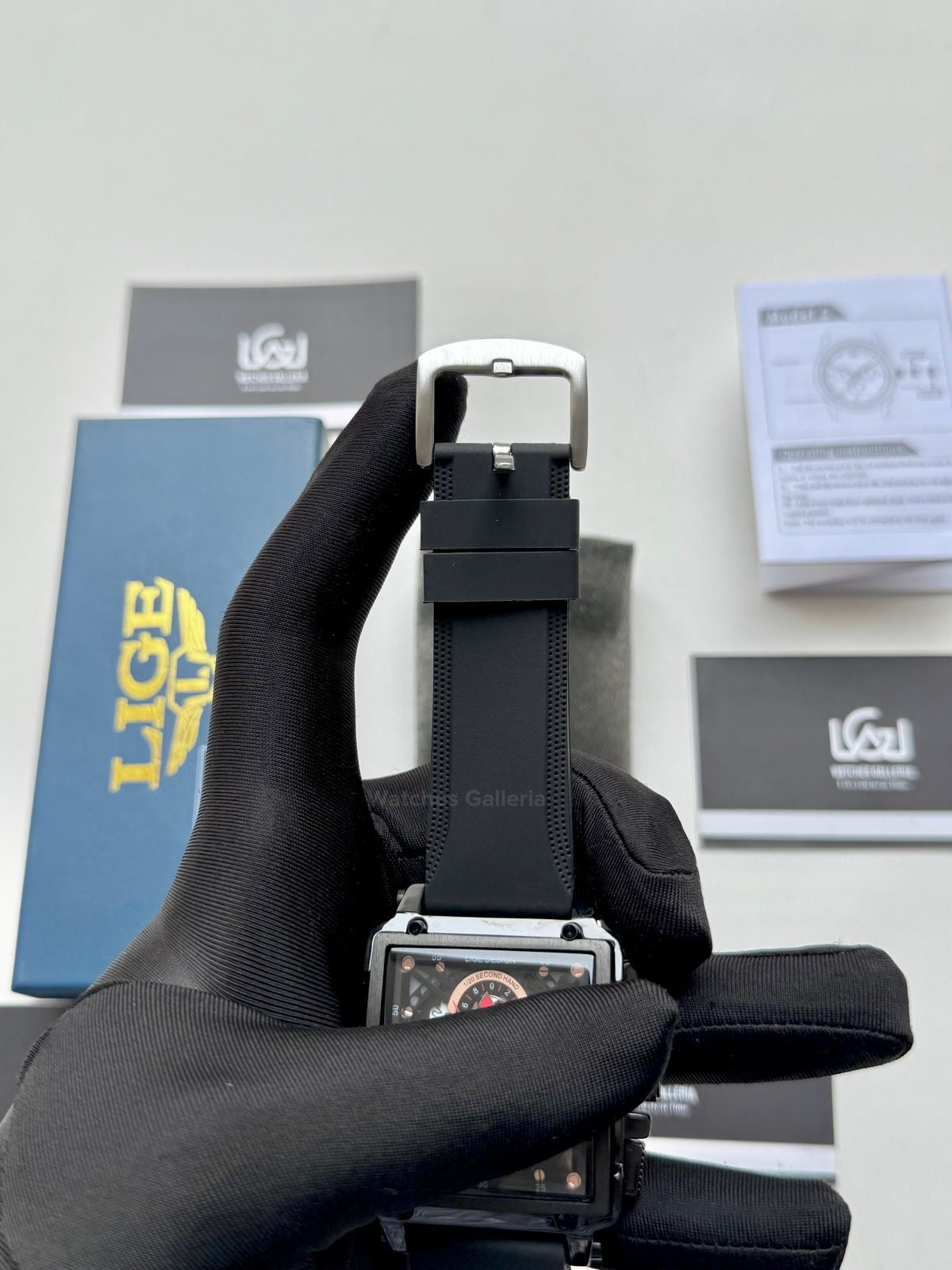 Lige Watch LG8935 Square Chronograph (Black) Lige Watch Pakistan