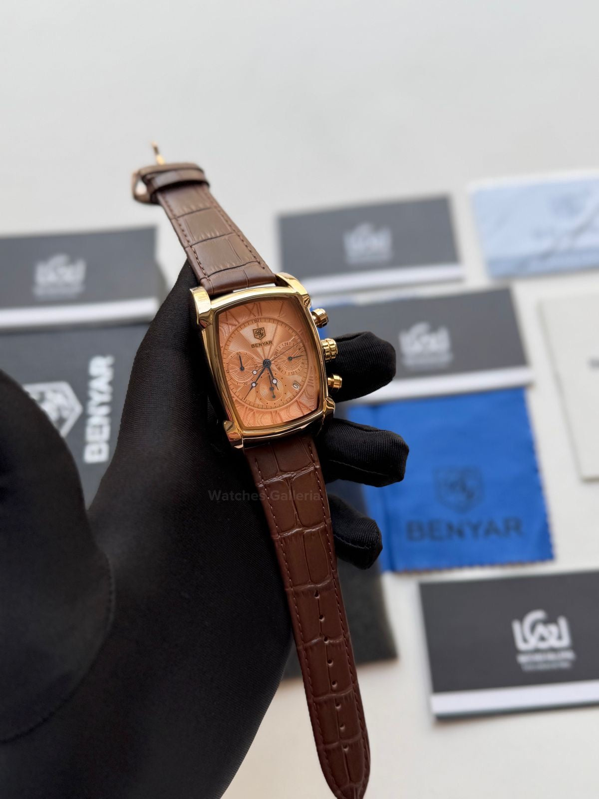 Benyar BY5113 Square Chronograph (Brown/Rose Gold) Benyar Watch Pakistan