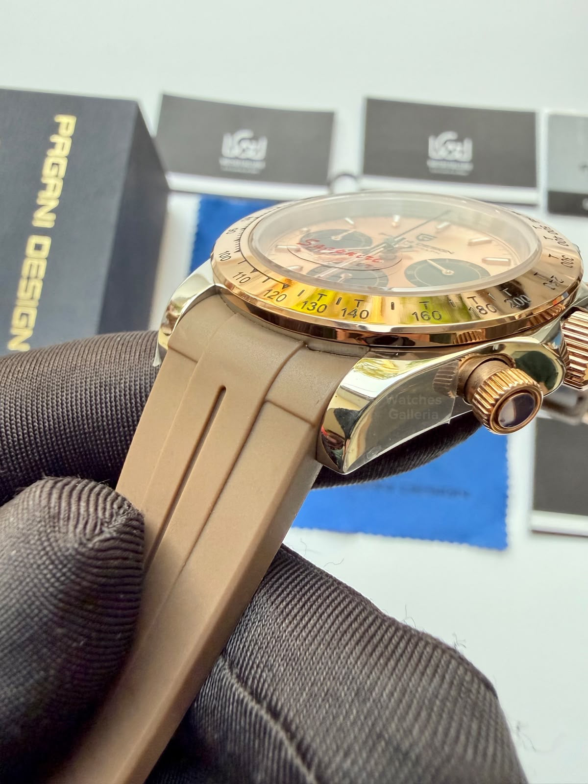 Pagani Design PD1644 Daytona Rose Gold Two Tone Silicon Limited Edition Men’s Chronograph Watch – Seiko VK63 Japan Quartz | Sapphire Crystal | Ceramic Bezel | 100M Water Resistant