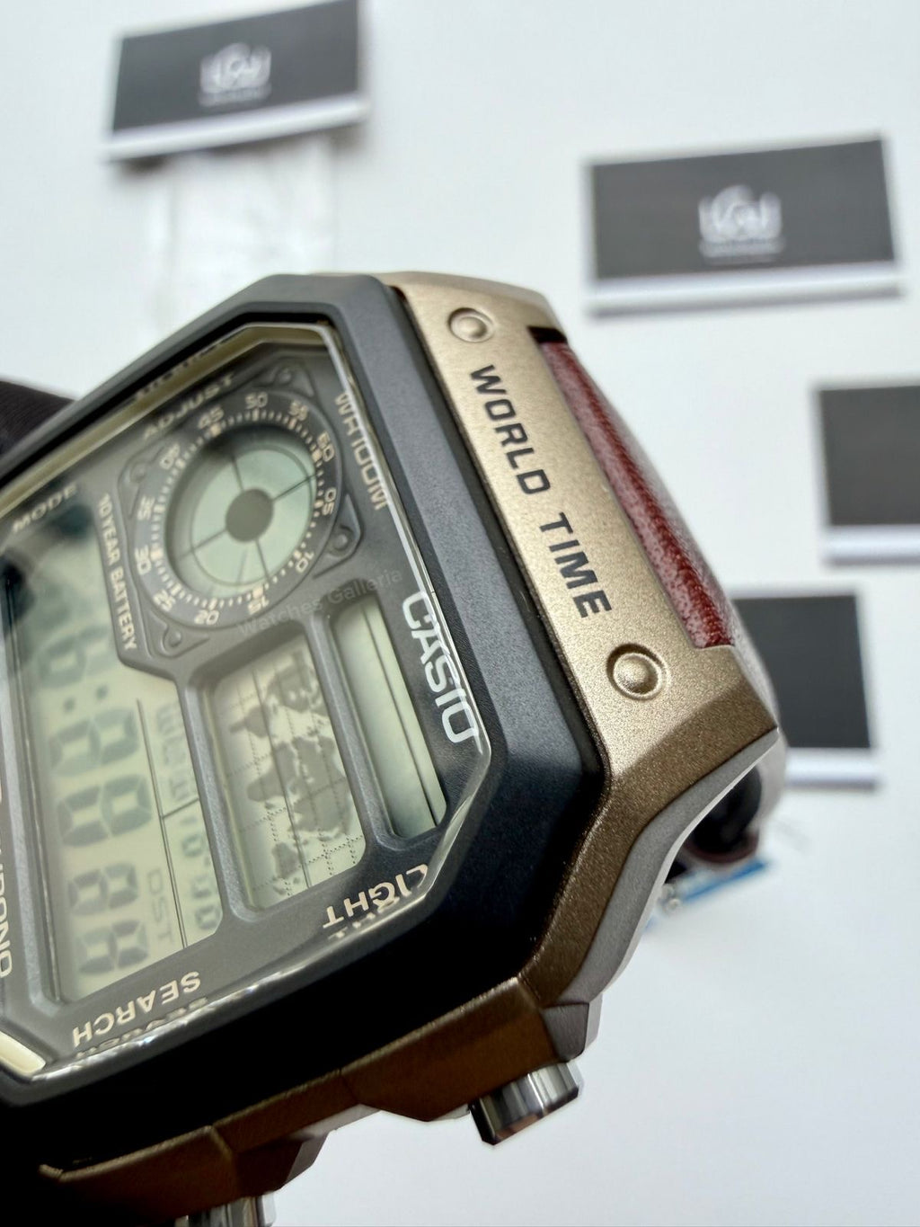 Casio AE-1200WHL-5AVDF World Time Digital Watch Brown Leather Strap 100M Water Resistant – 10 Year Battery