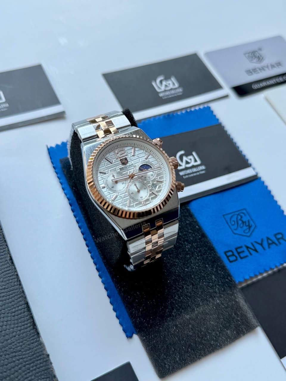 Benyar BY5225 Land Dweller Chronograph (White-Rose Gold) Dial Luxury Men’s Watch in Pakistan – Japanese Quartz Stainless Steel Watch