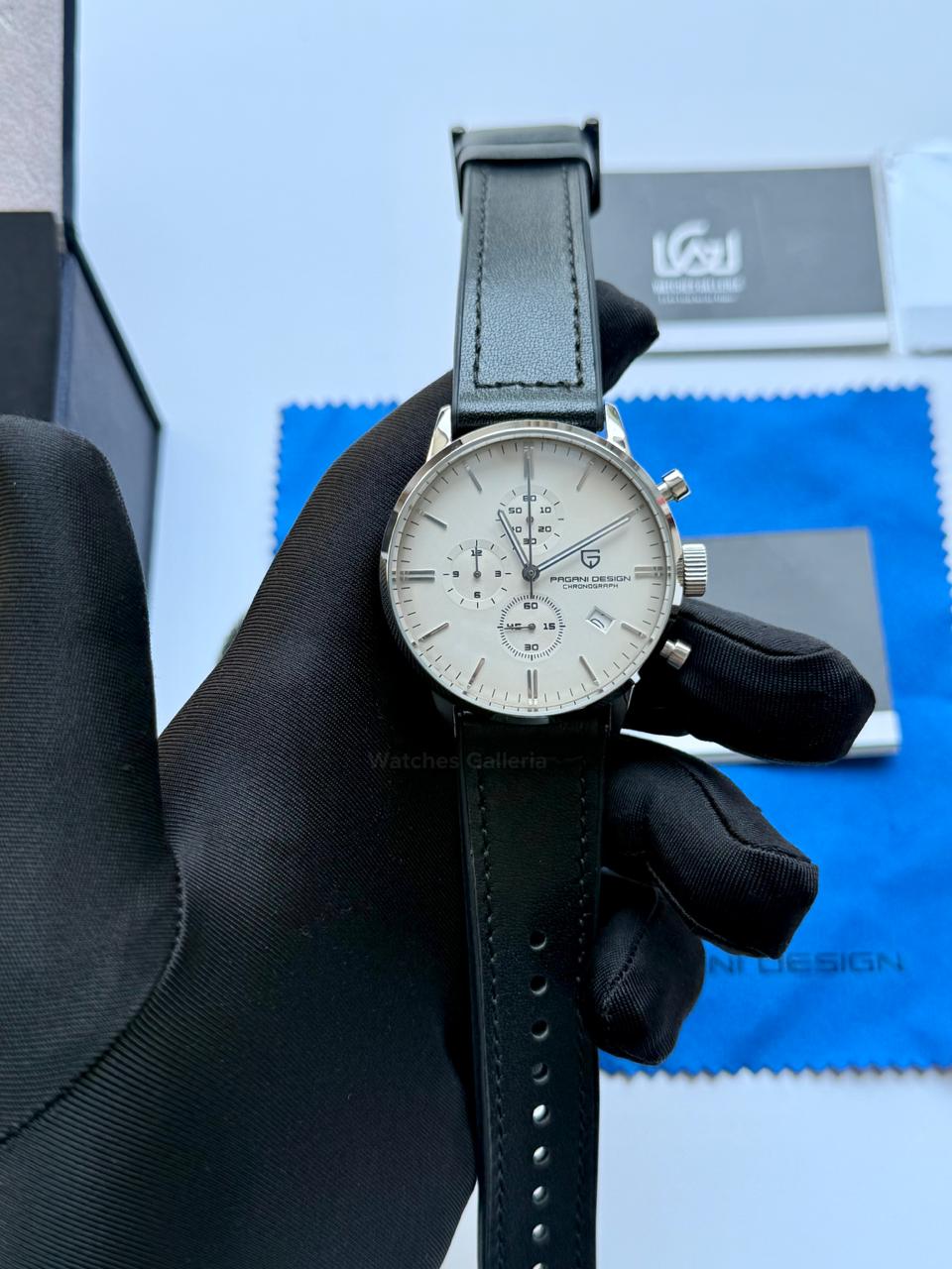 Pagani Design PD2720K Pilot Watch Silver SS | Flight Chronograph 46.5mm Seiko VK67 Mecha Quartz Leather Strap