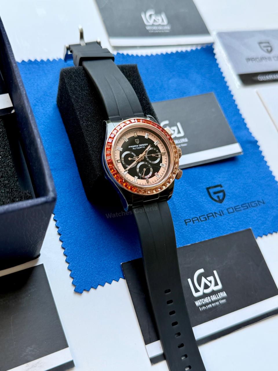 Pagani Design PD1732 Daytona Rainbow Silicon Edition in Pakistan – Luxury Automatic Men’s Watch with Rainbow Bezel, Sapphire Crystal & Exhibition Back