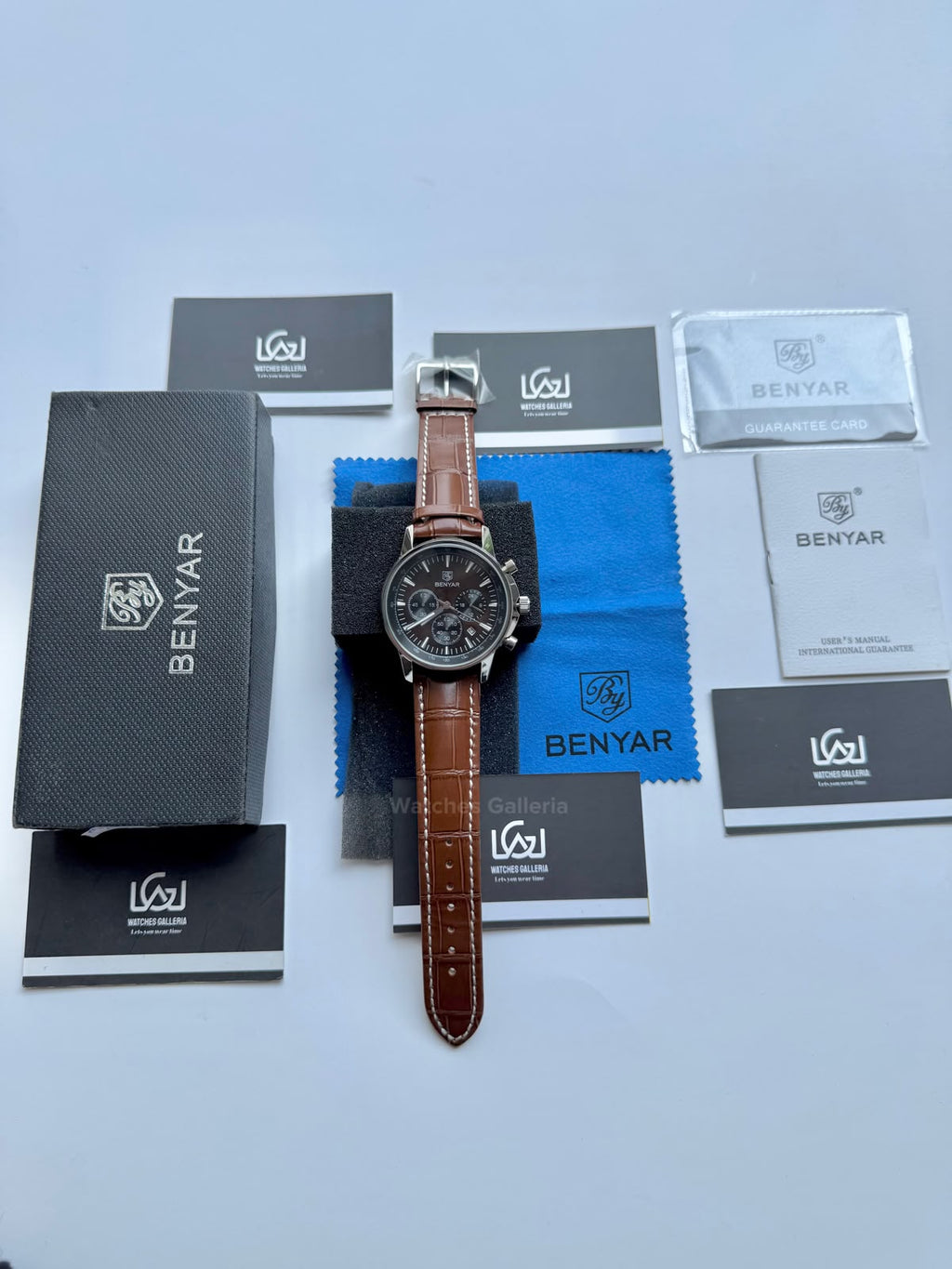 Benyar BY5213 Brown Men’s Luxury Quartz Leather Strap Watch – Waterproof Stainless Steel Analog Wrist Watch with Luminous Hands | Original Benyar Pakistan | Watches Galleria