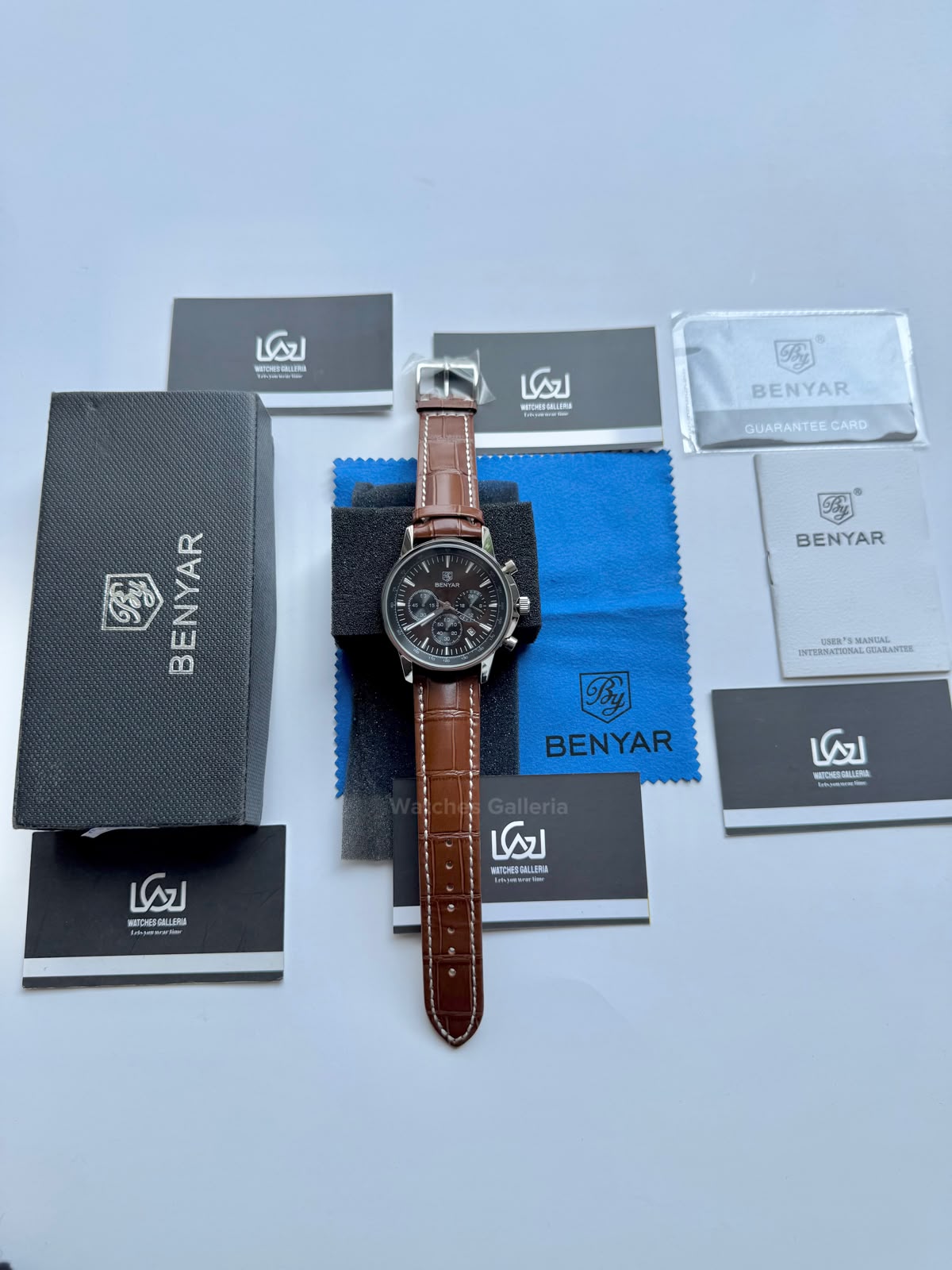 Benyar BY5213 Brown Men’s Luxury Quartz Leather Strap Watch – Waterproof Stainless Steel Analog Wrist Watch with Luminous Hands | Original Benyar Pakistan | Watches Galleria