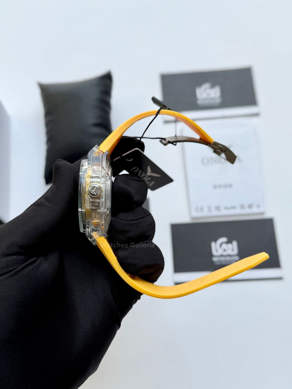 Onola ON3836 Oak Skeleton Yellow Automatic Watch – 49mm Transparent Dial, Bold Sport Design, Pakistan Edition