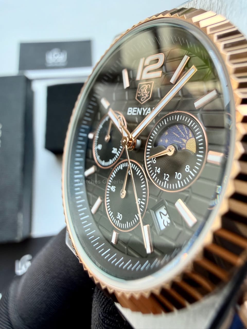 Benyar BY5225 Land Dweller Chronograph Black-Rose Gold Dial Luxury Men’s Watch in Pakistan – Japanese Quartz Stainless Steel Watch