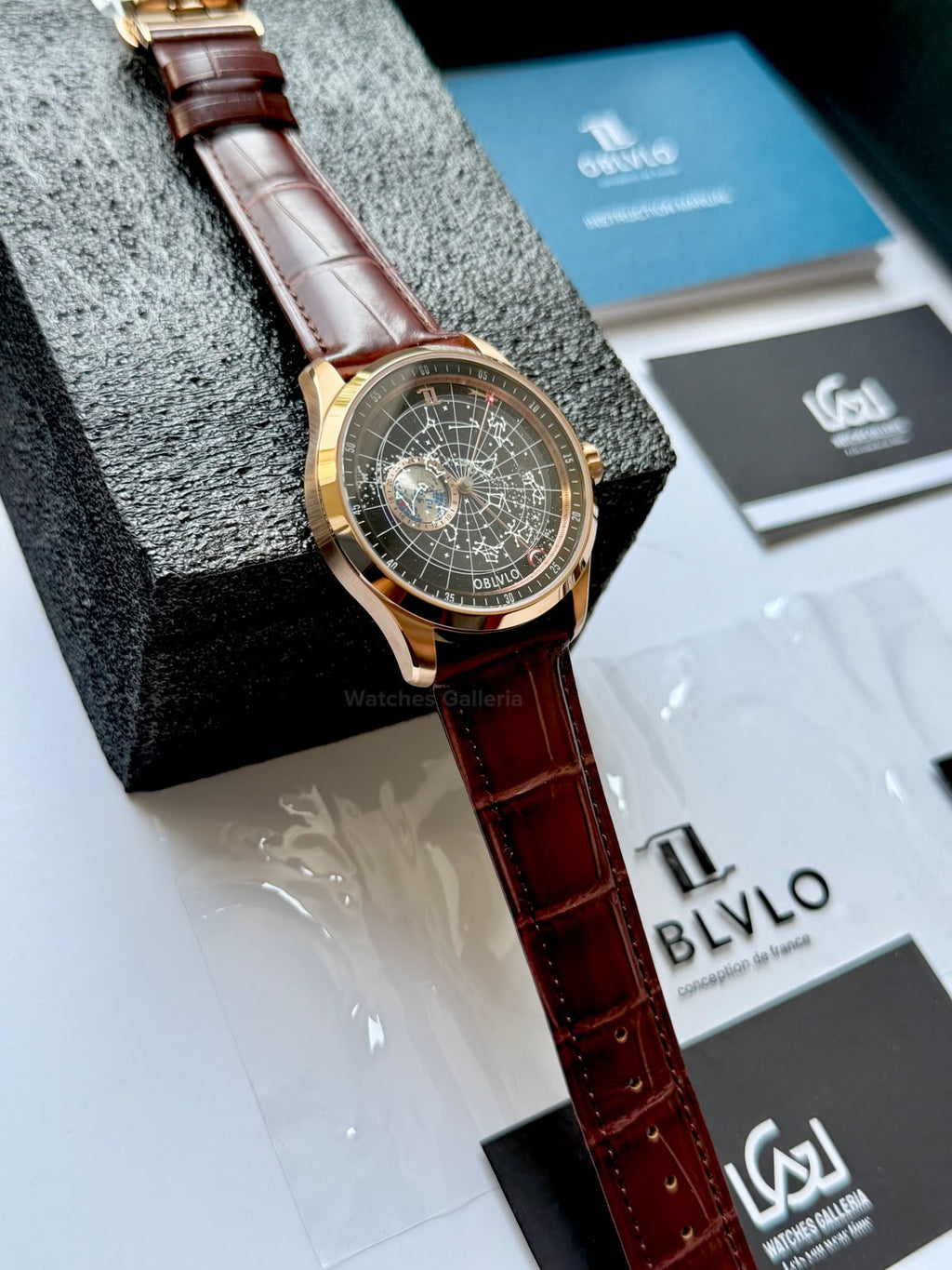 OBLVLO GC (Brown Rose Gold Black) Grand Complications Celestial Automatic Watch Brown & Black Dial with Rose Gold Details, Moving Constellation & Earth Display – OBLVLOGC | Oblvlo