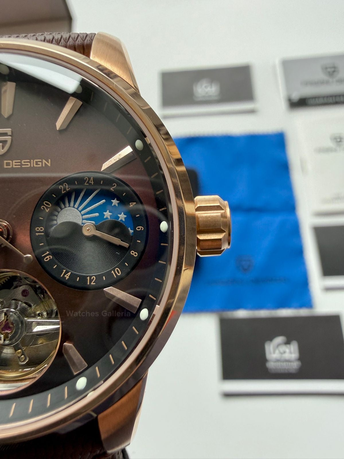 Pagani Design PDys021 Moonphase Flywheel Automatic Latest Watch (Brown/Rose Gold) PD-YS021 Pagani Design in Pakistan