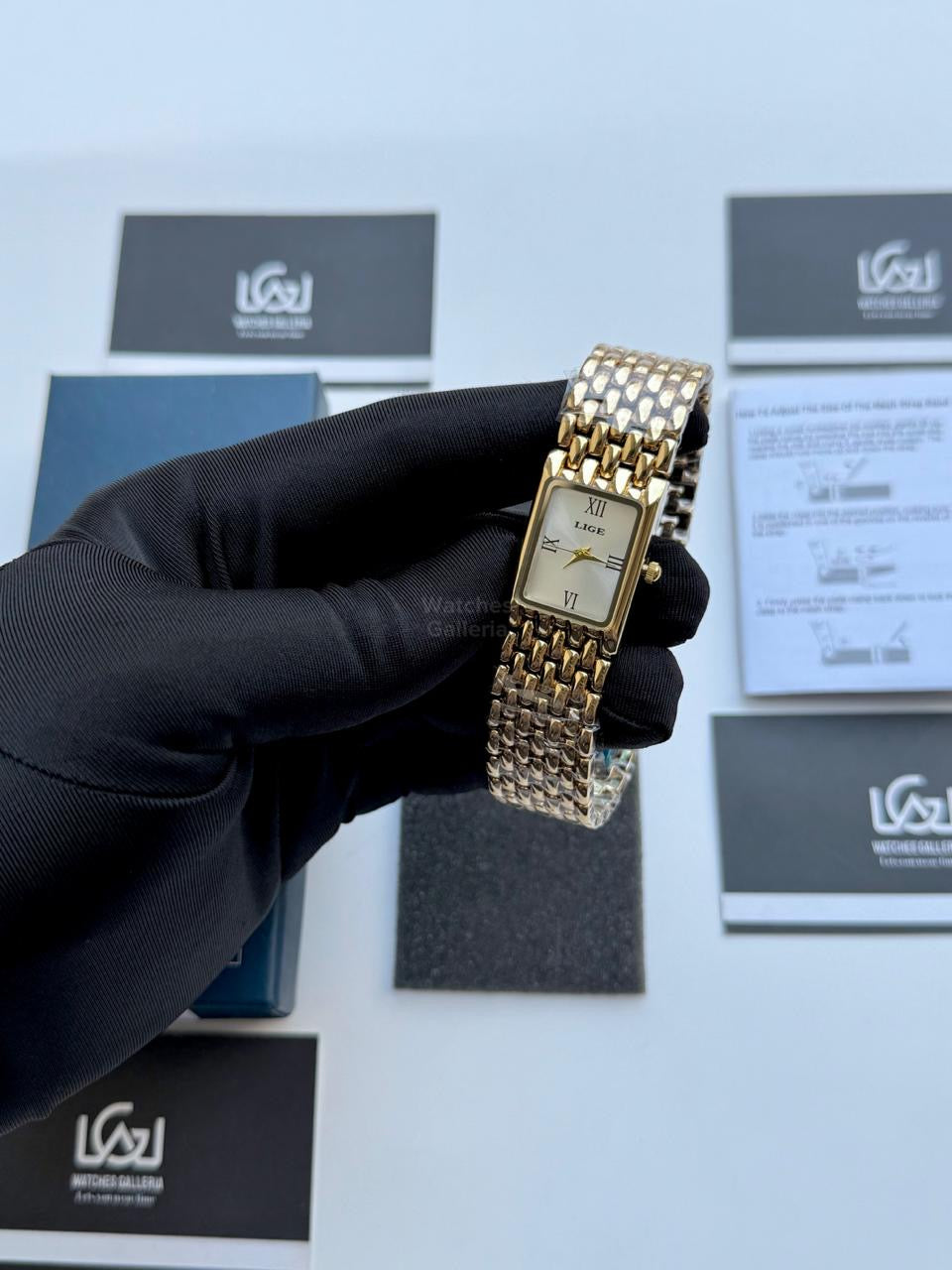 Lige 89156 Tank Women Watch Quartz (Gold/White) Lige Women Watch