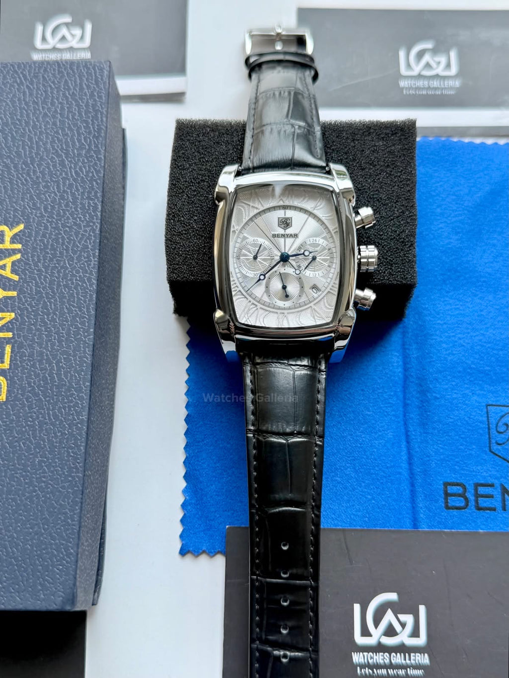Benyar BY5113LE Square Chronograph Watch in Pakistan – Limited Edition Black White Luxury Men’s Quartz Chronograph Leather Strap Watch