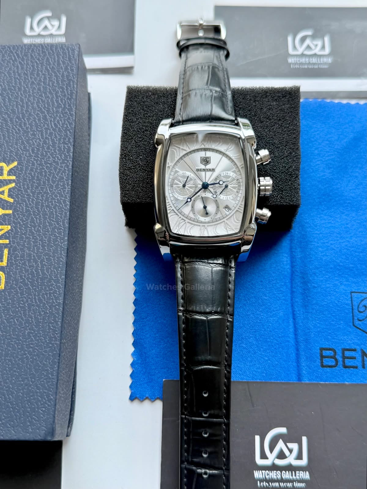 Benyar BY5113LE Square Chronograph Watch in Pakistan – Limited Edition Black White Luxury Men’s Quartz Chronograph Leather Strap Watch