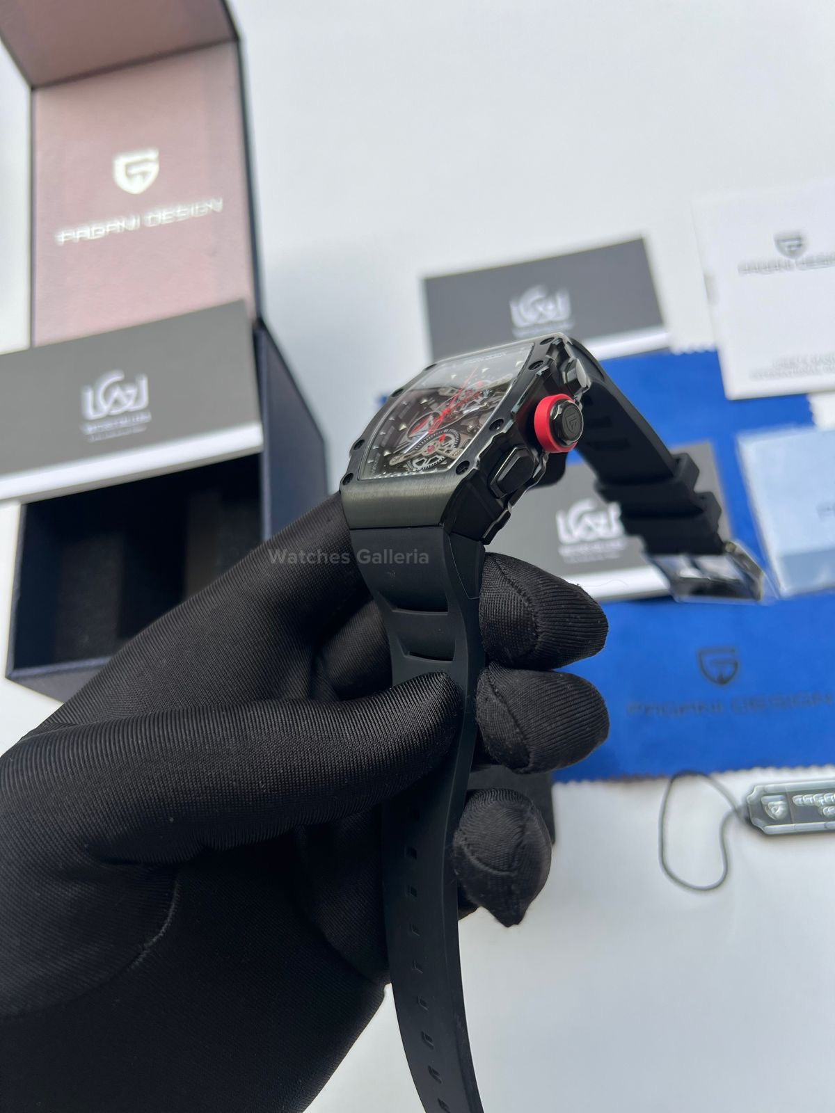 Pagani Design Tonneau Chronograph Quartz Watch (Black/Black) PDys011 Watches Galleria