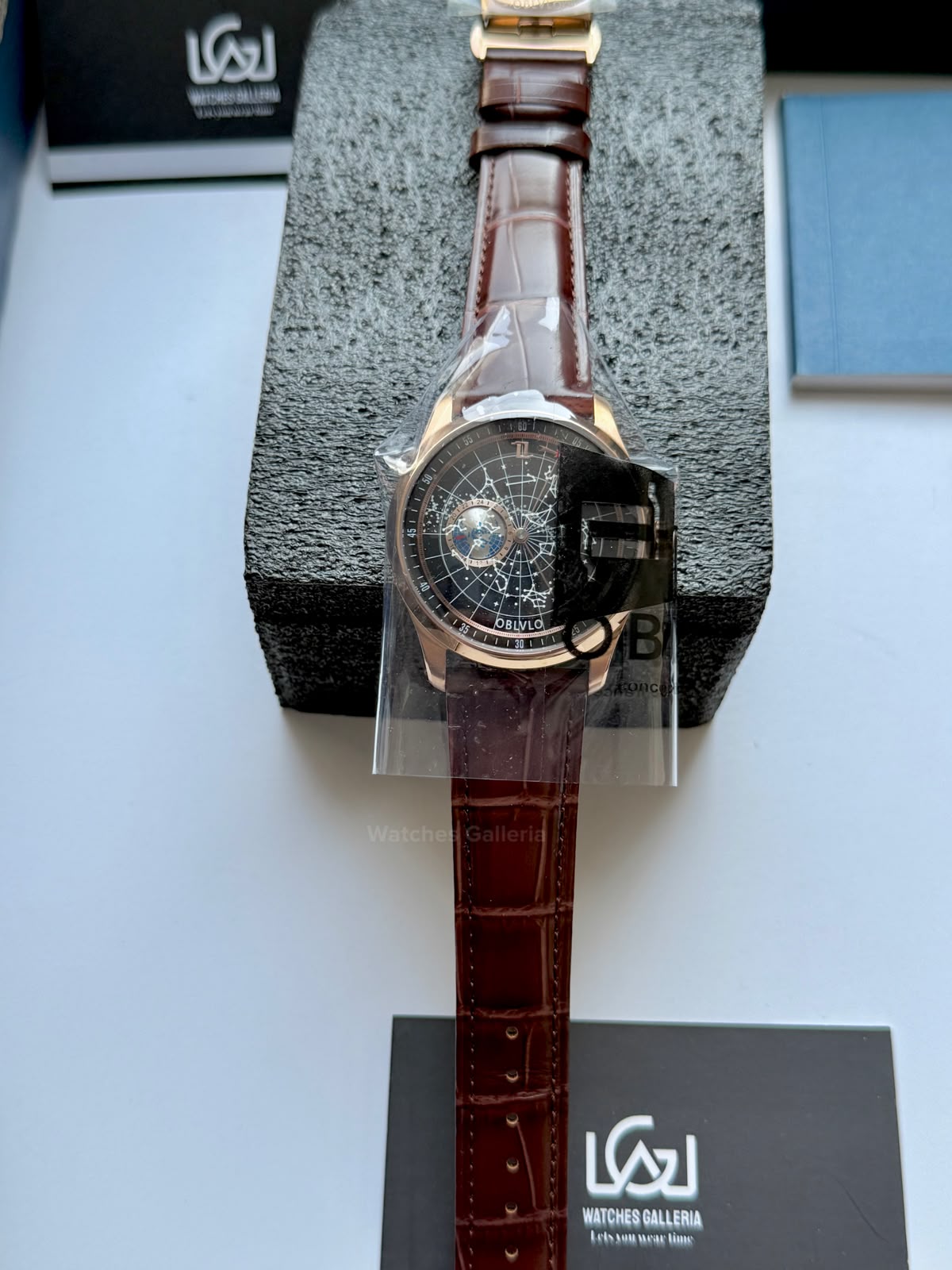 OBLVLO GC (Brown Rose Gold Black) Grand Complications Celestial Automatic Watch Brown & Black Dial with Rose Gold Details, Moving Constellation & Earth Display – OBLVLOGC | Oblvlo