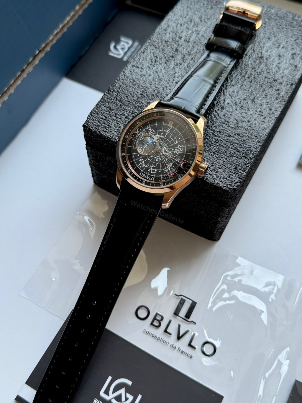 OBLVLO GC (Black Rose Gold) Grand Complications Celestial Automatic Watch Brown & Black Dial with Rose Gold Details, Moving Constellation & Earth Display – OBLVLOGC | Oblvlo