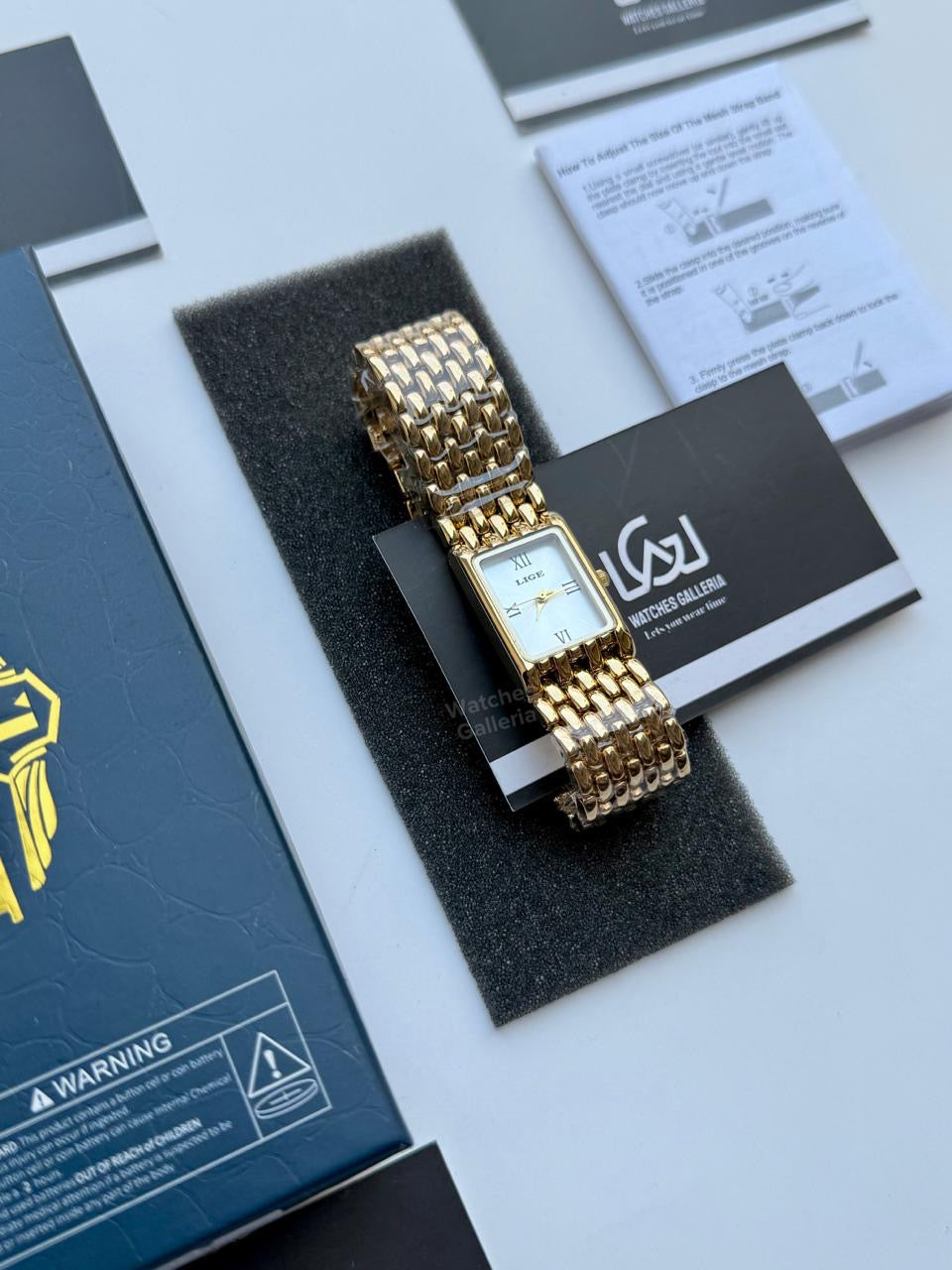 Lige 89156 Tank Women Watch Quartz (Gold/White) Lige Women Watch