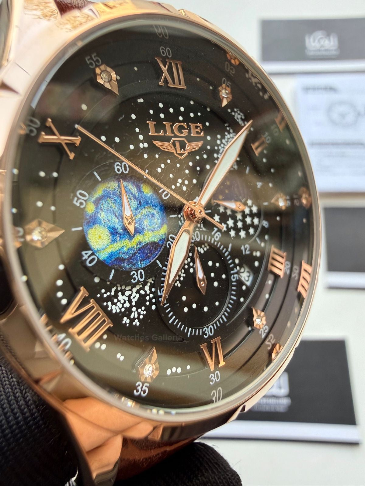 Lige Watch LG89107 Moonphase Chronograph (Brown/Black/Gold) Lige Watch in Pakistan