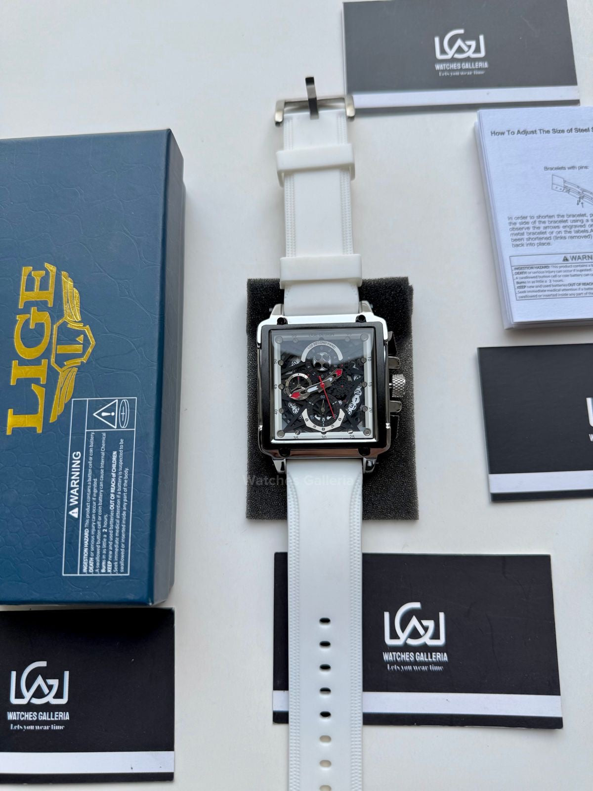 Lige Watch LG8935 Square Chronograph (Silver/White) Lige Watch Pakistan