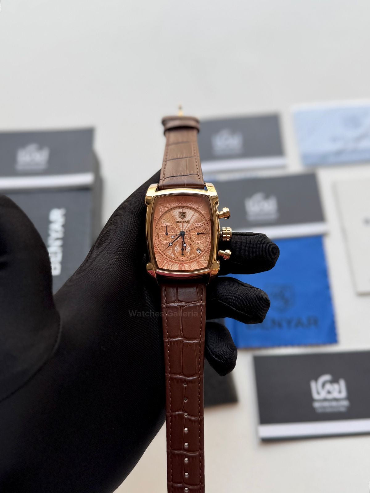 Benyar BY5113 Square Chronograph (Brown/Rose Gold) Benyar Watch Pakistan