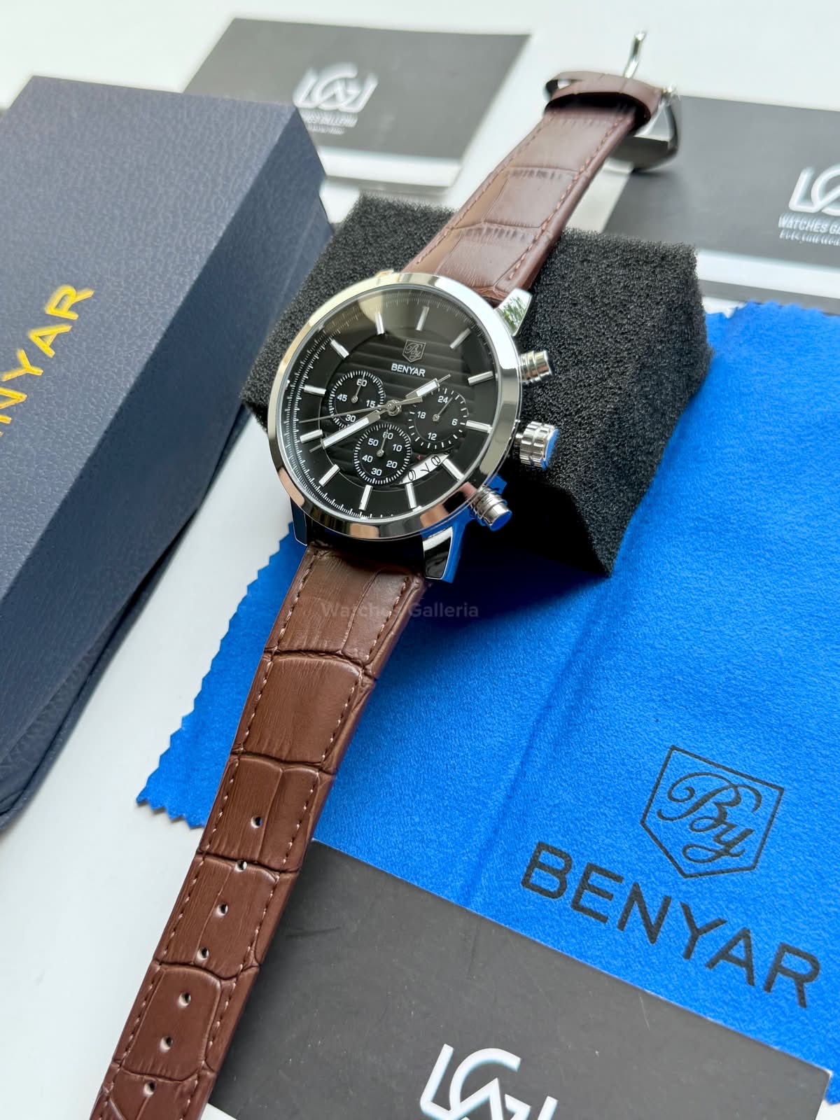 Benyar BY5104LE Classic Calendar Limited Edition Brown Black Chronograph Men’s Watch | Leather Strap | Quartz Movement | 30M Water Resistant