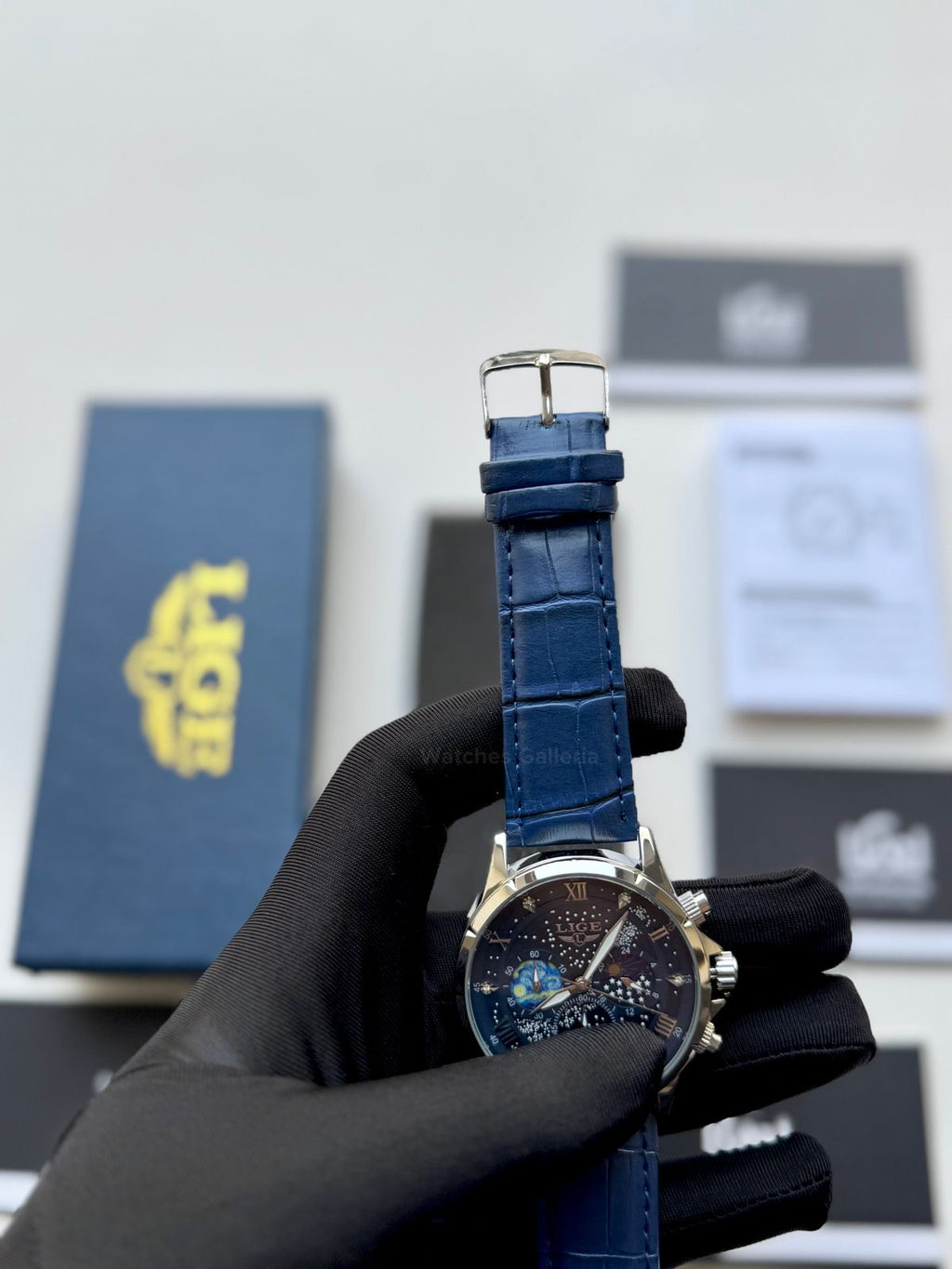 Lige Watch LG89107 Moonphase Chronograph (Blue/Silver) Lige Watch in Pakistan