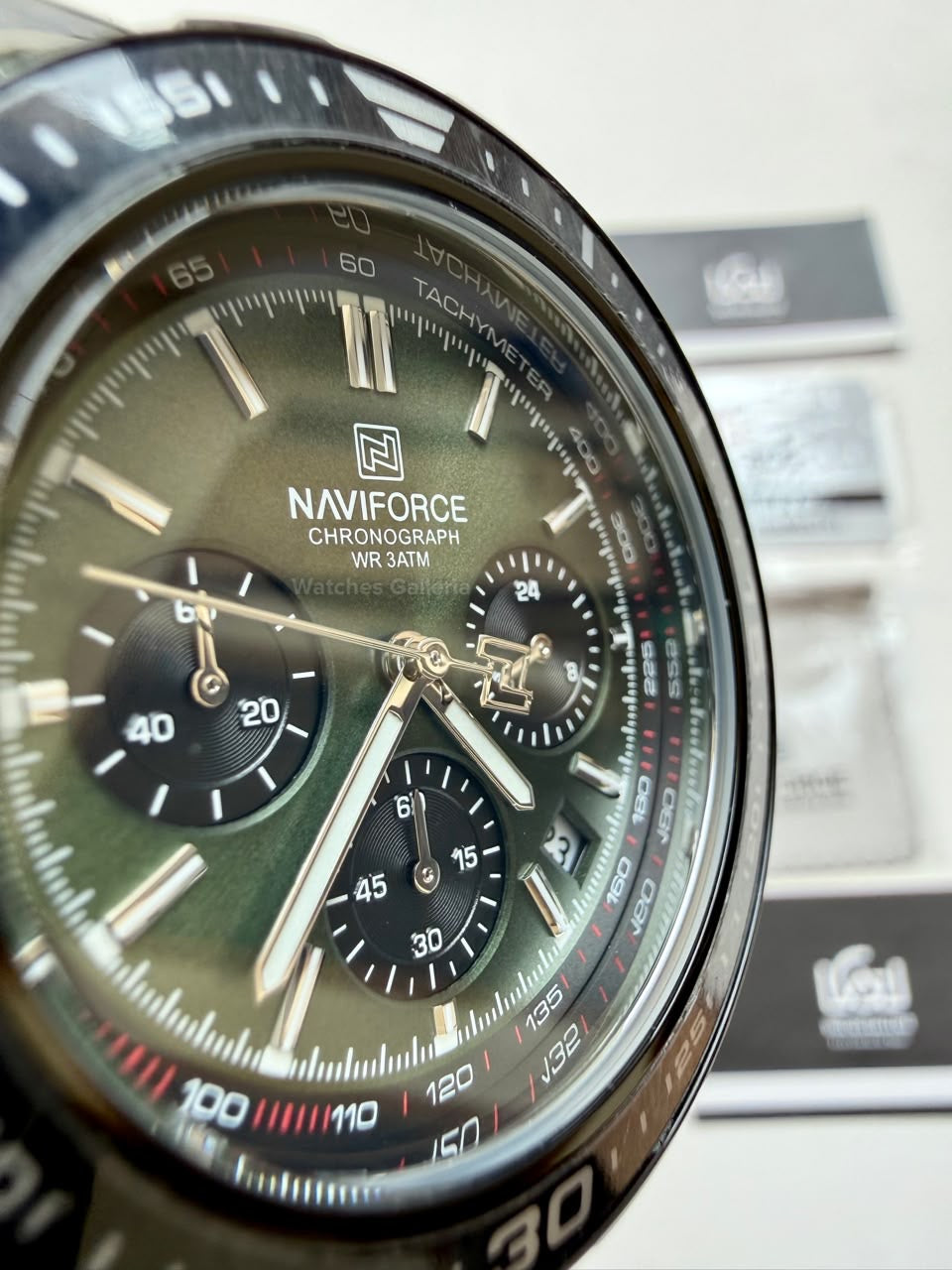 Naviforce NF8049 Watch Pakistan | Naviforce Men Watch | Naviforce Chain Watch | Silver Green Chronograph Watch