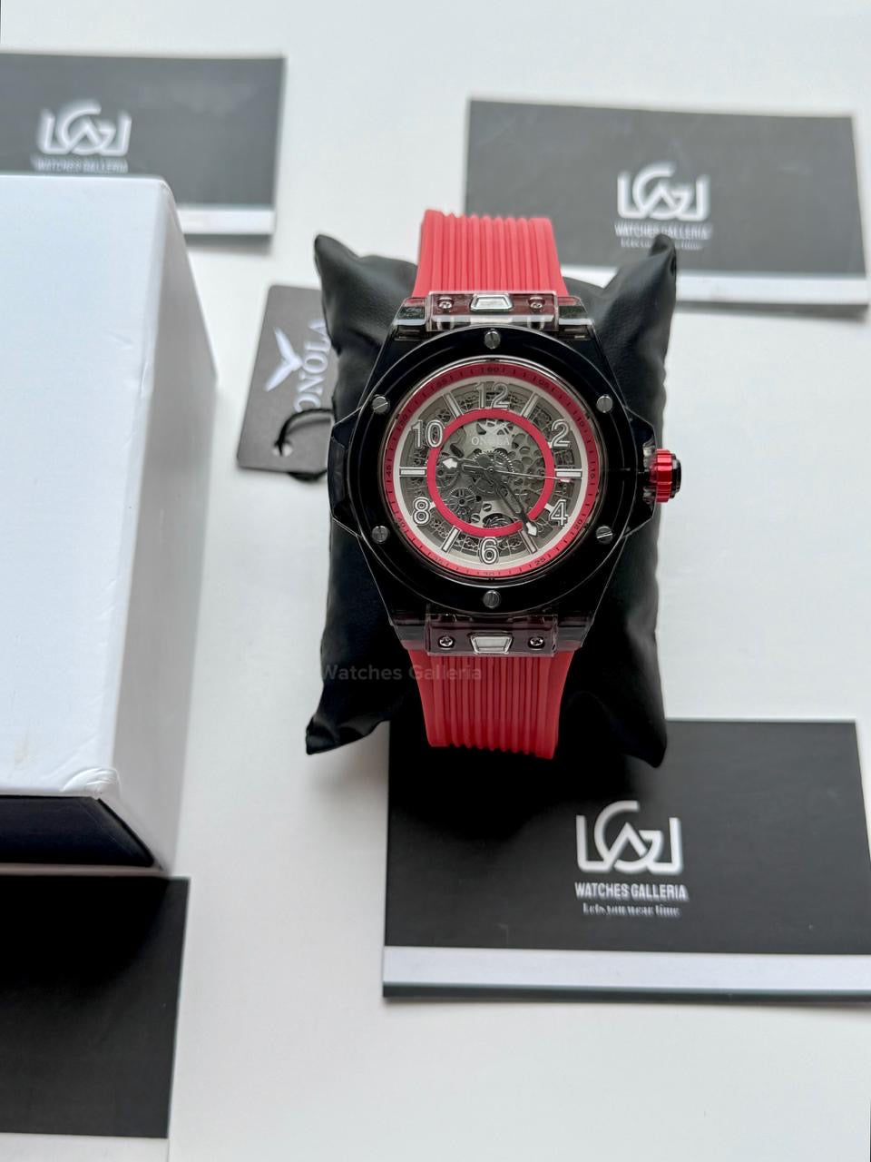 Onola ON3836 Oak Skeleton Red Black Automatic Watch – 49mm Transparent Dial, Bold Sport Design, Pakistan Edition