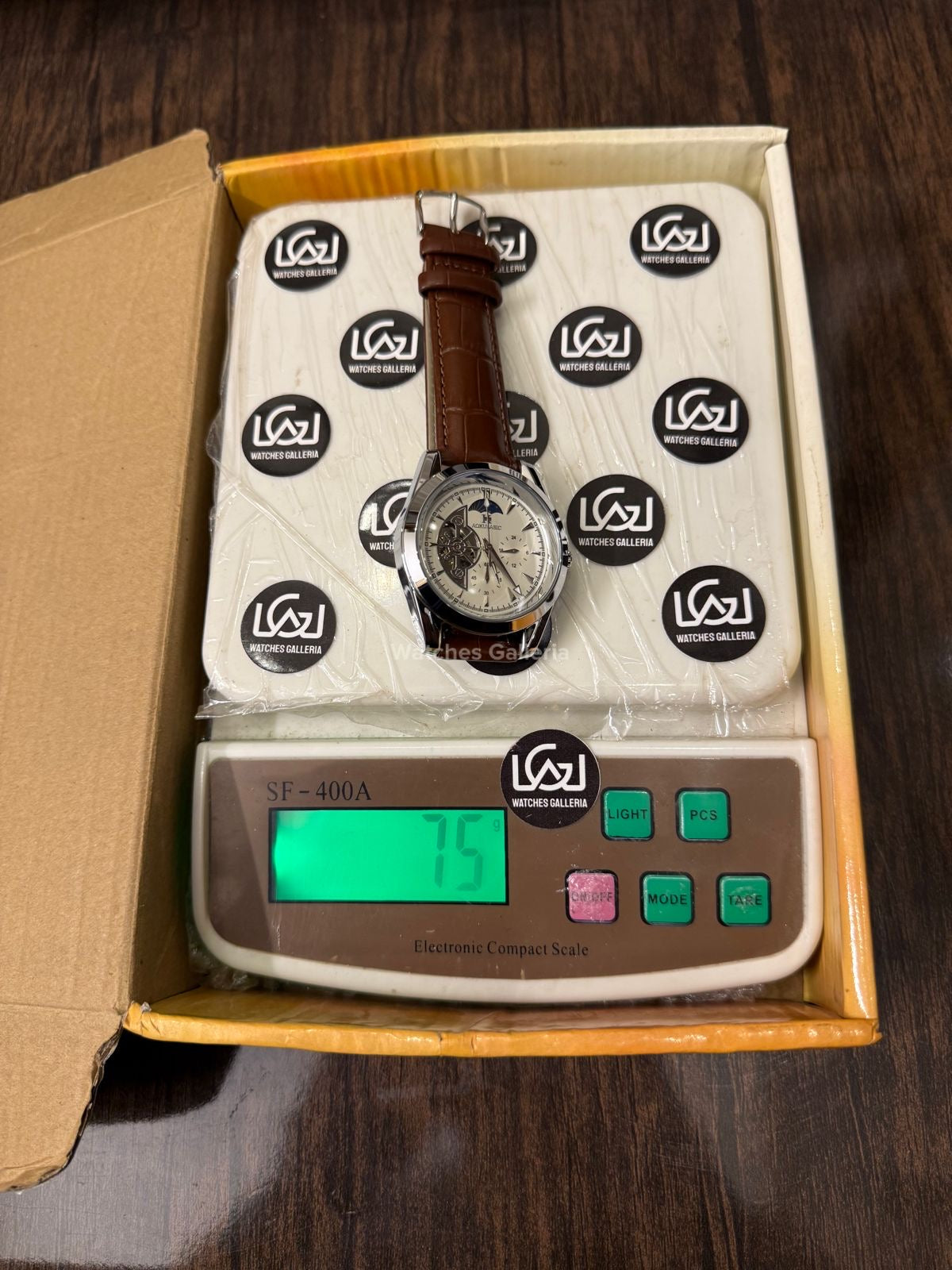 Aokulasic AOKU032 Moonphase Flywheel Automatic Watch 40mm Brown Silver | 21 Jewels Mechanical Watch