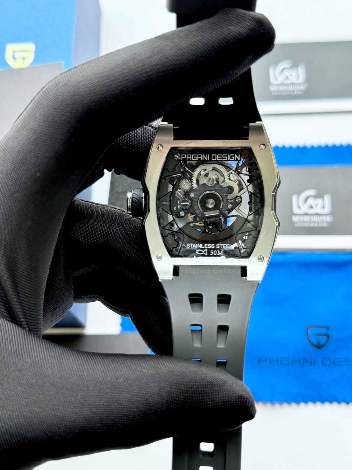 Pagani Design PDys018 Tonneau Skeleton Silver Black 42mm Automatic – Sapphire Crystal | Flywheel | 36H Power Reserve