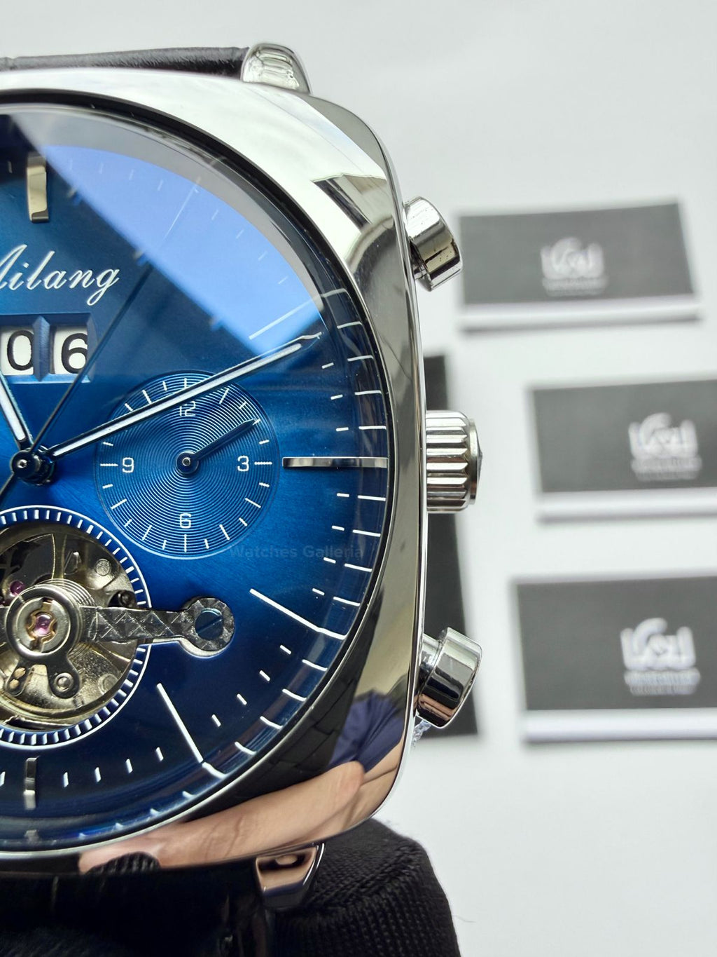 Ailang AI8655G Square Chronograph Automatic Watch Black Blue – Skeleton Flywheel, Big Date, Luxury Square Dial Men’s Watch