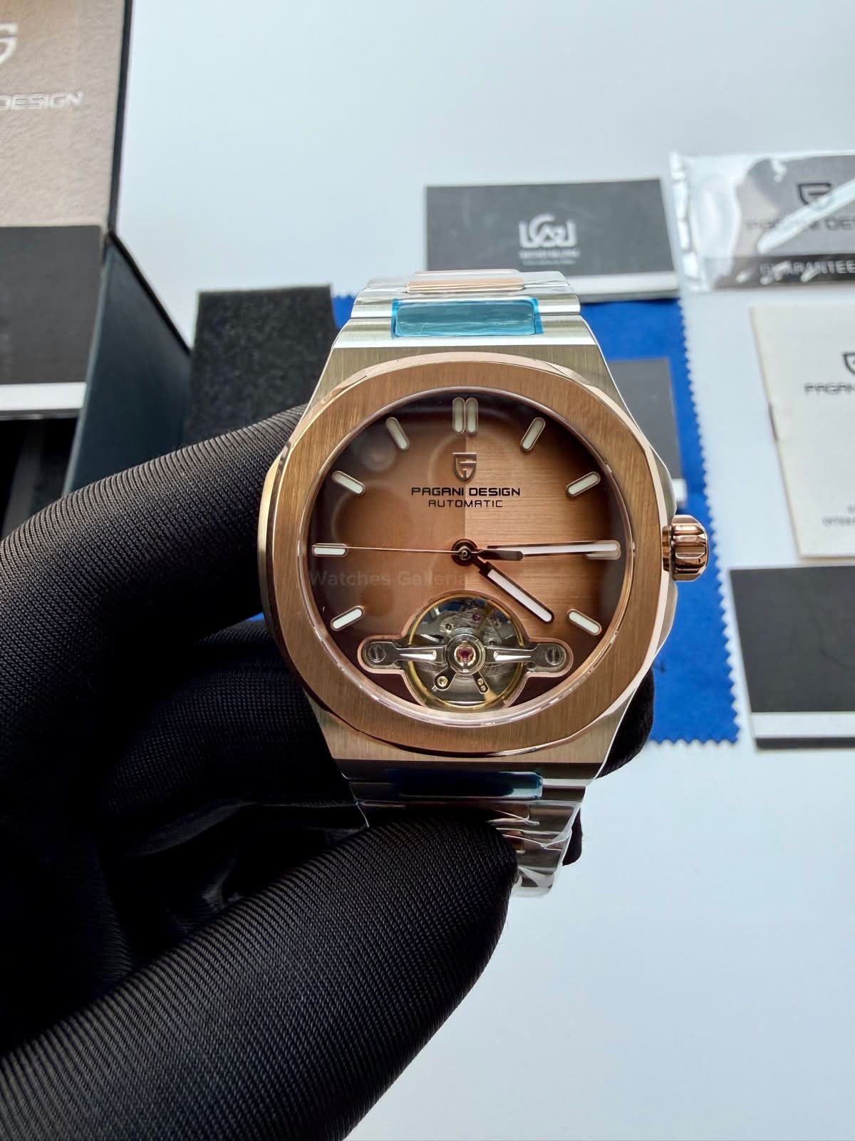 Pagani Design PDys025 Nautilus Flywheel Rose Gold 42mm Automatic Watch – Sapphire Crystal | E3251 Movement | 5ATM