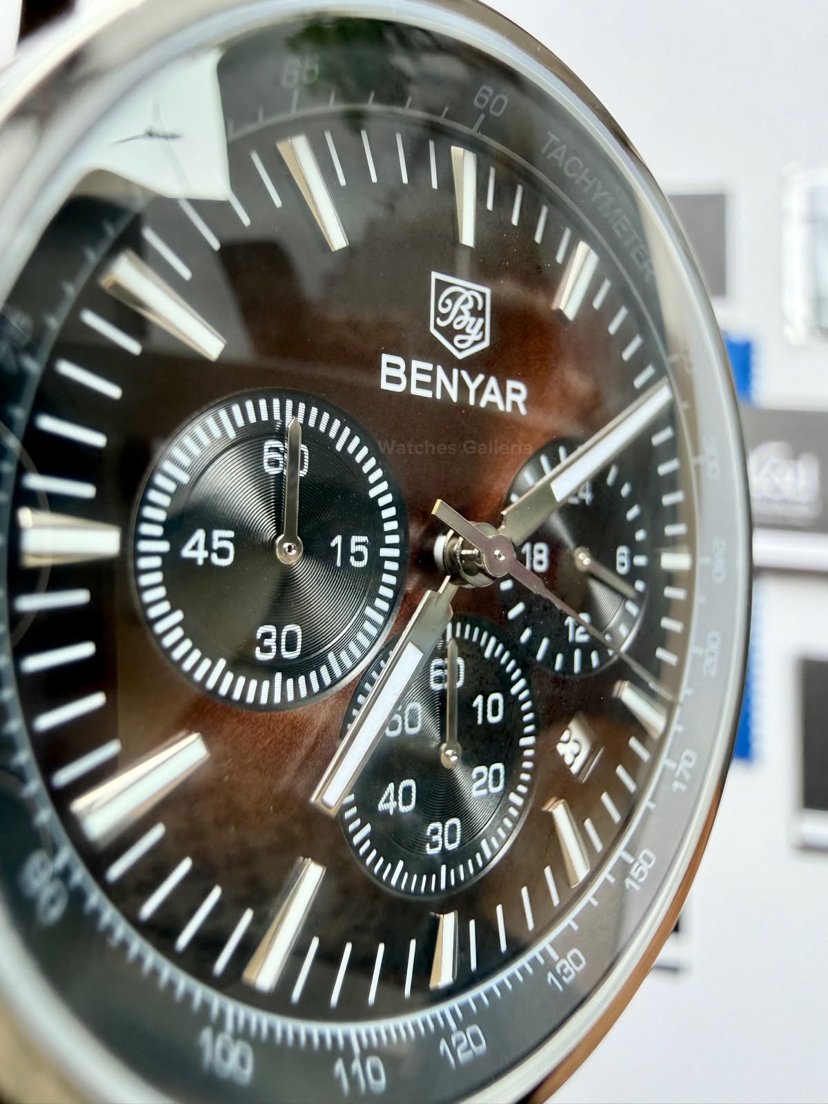 Benyar BY5213 Brown Men’s Luxury Quartz Leather Strap Watch – Waterproof Stainless Steel Analog Wrist Watch with Luminous Hands | Original Benyar Pakistan | Watches Galleria