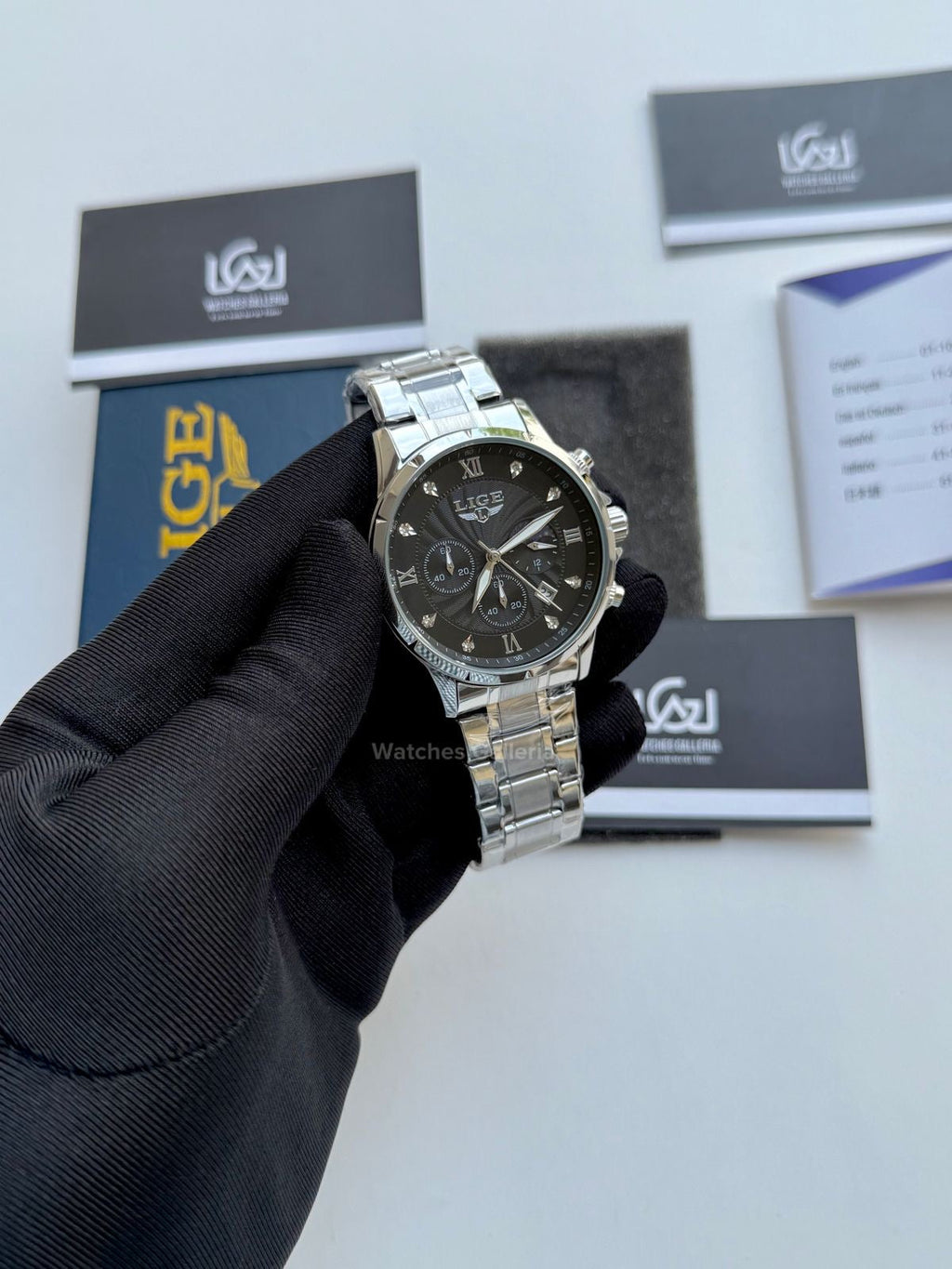 Lige Moonphase Chronograph Quartz (Black) lige89146 Watches Galleria