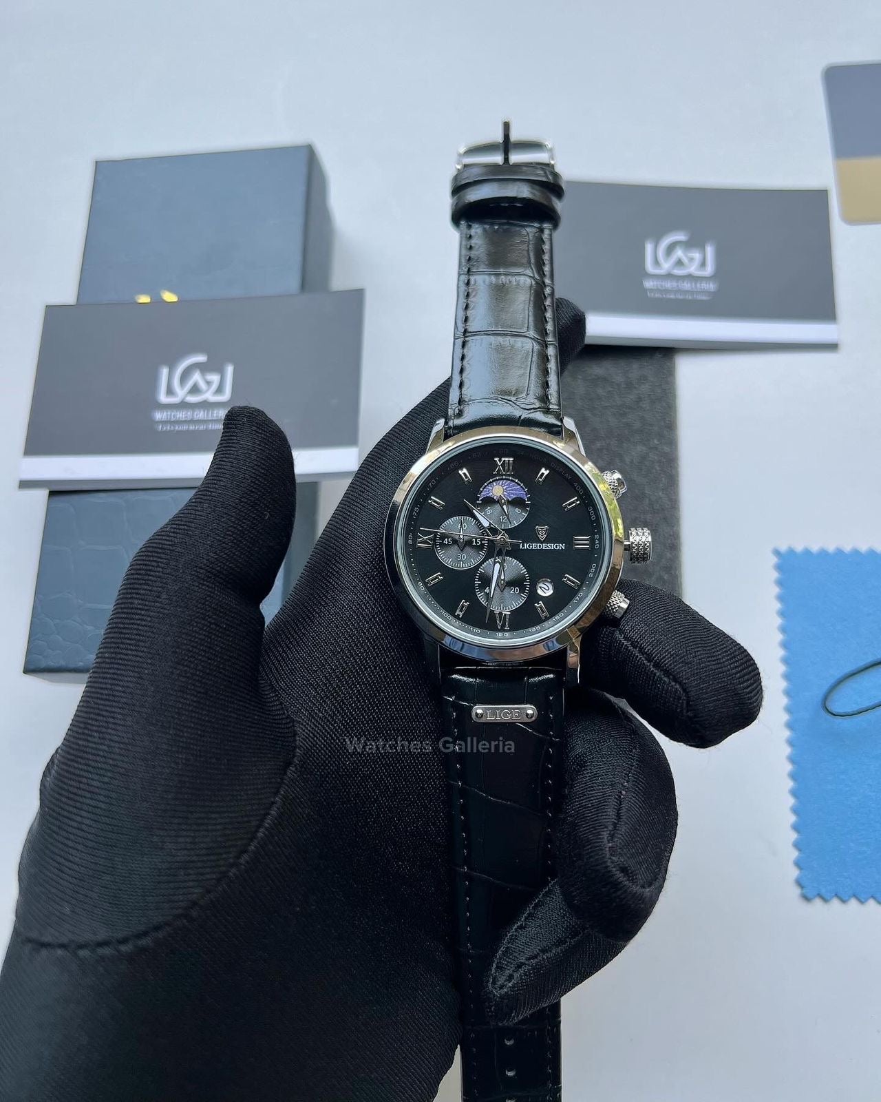 Lige Classic Moonphase (Black) LG8953 Watches Galleria