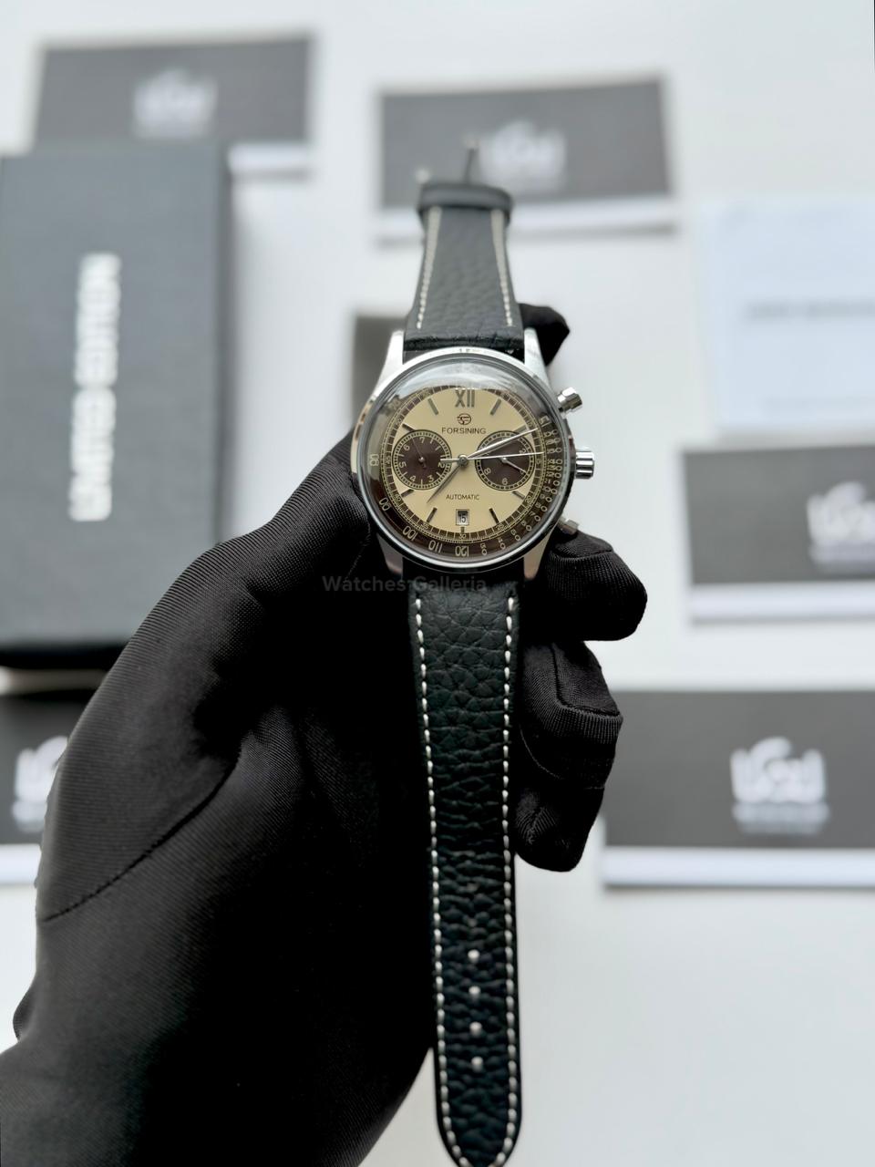 Forsining 147 Panda Automatic Watch Silver Black – Skeleton Dial, Complete Calendar, Luxury Mechanical Men’s Watch