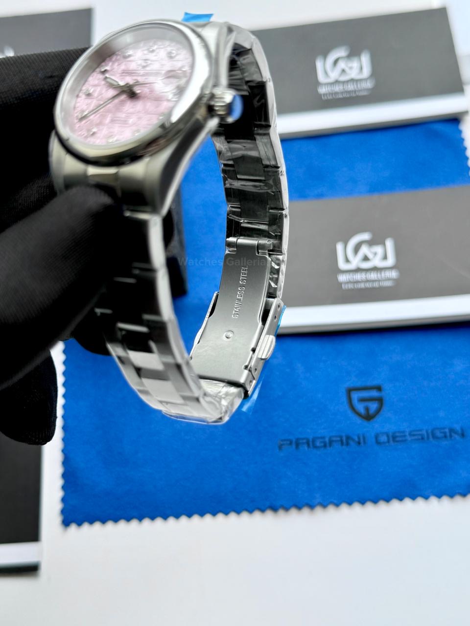 Pagani Design PD1794L Ladies Oyster Perpetual Date Pink Dial Watch in Pakistan – 31mm Elegant Stainless Steel Quartz Luxury Watch