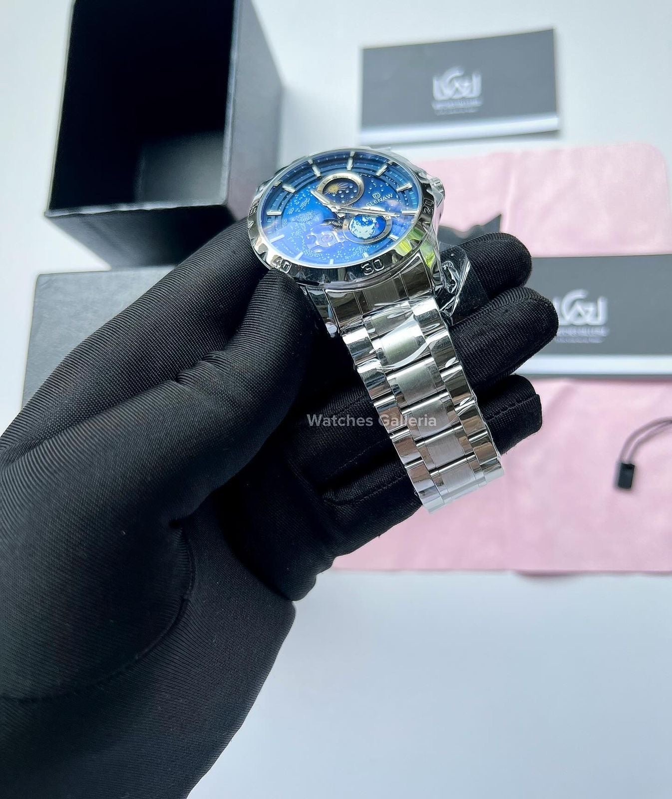 Glenaw Automatic Open Heart & Earth Rotating (Silver) GL8950 Watches Galleria
