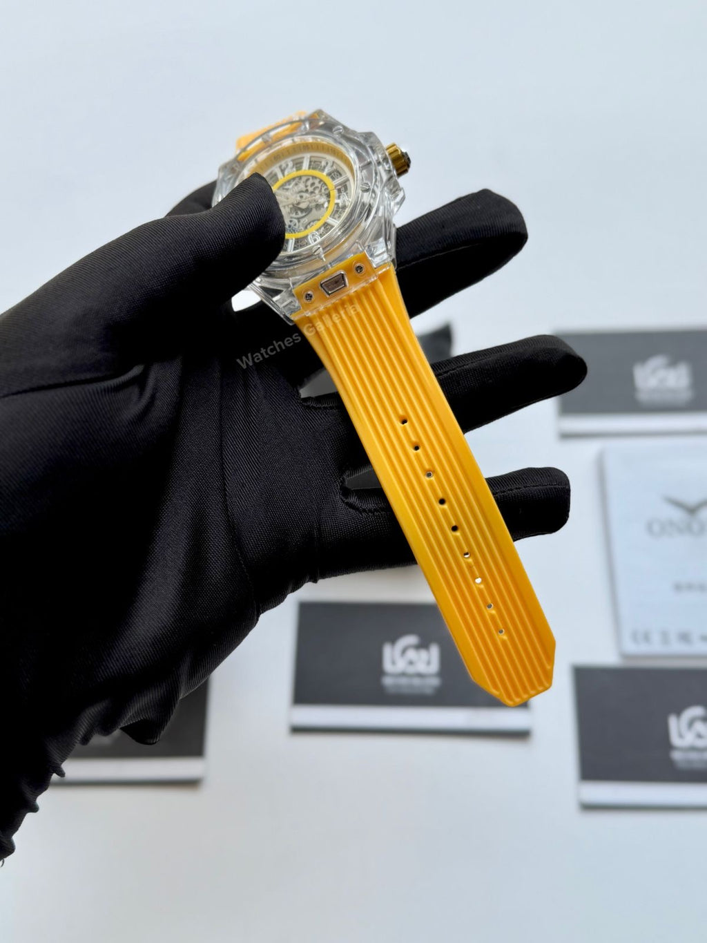 Onola ON3836 Oak Skeleton Yellow Automatic Watch – 49mm Transparent Dial, Bold Sport Design, Pakistan Edition
