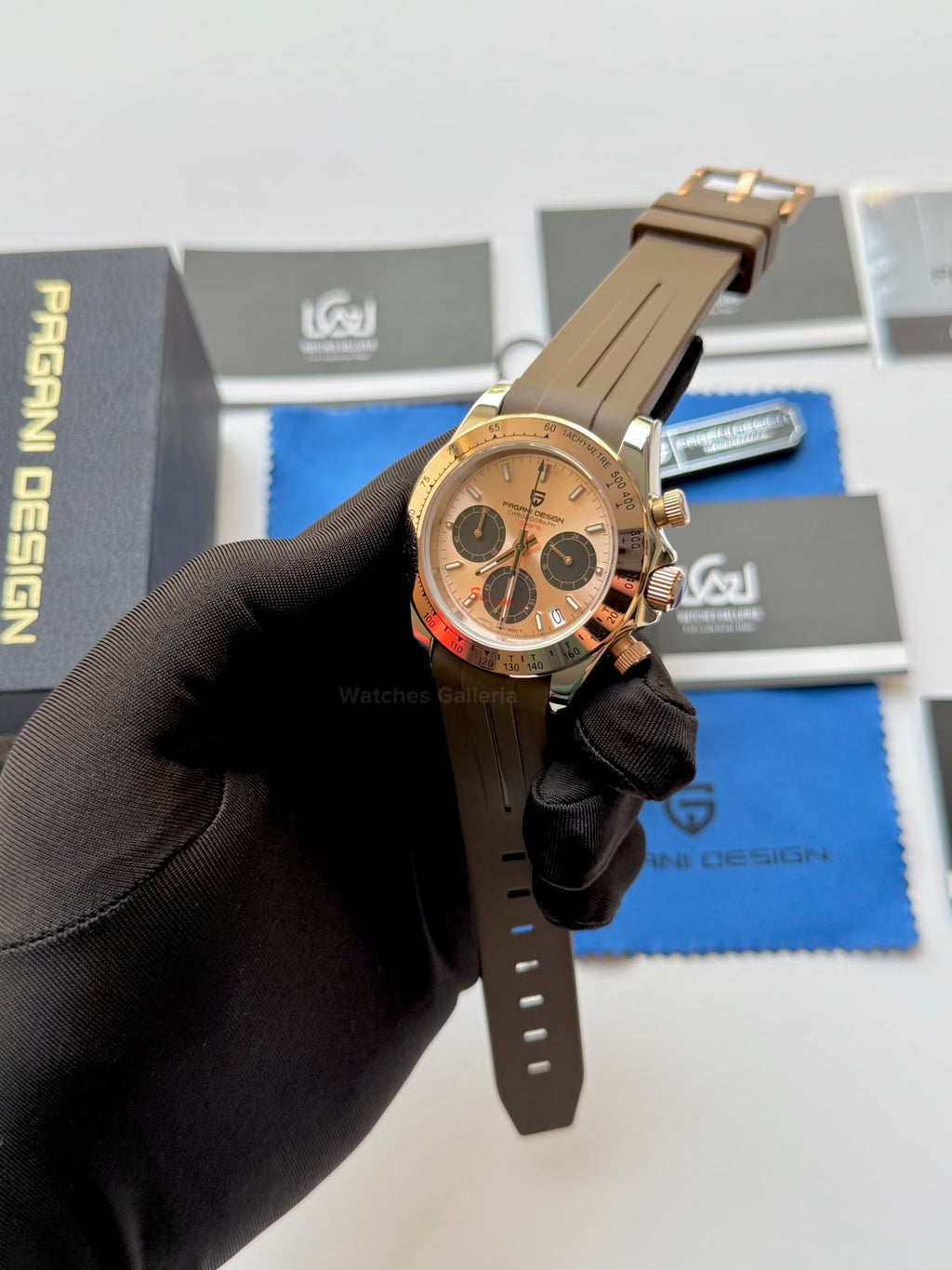 Pagani Design PD1644 Daytona Rose Gold Two Tone Silicon Limited Edition Men’s Chronograph Watch – Seiko VK63 Japan Quartz | Sapphire Crystal | Ceramic Bezel | 100M Water Resistant