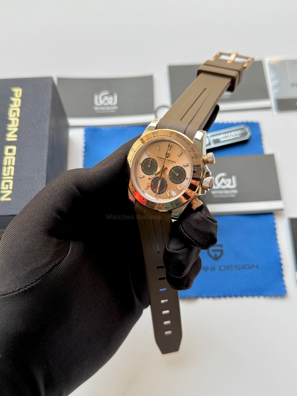 Pagani Design PD1644 Daytona Rose Gold Two Tone Silicon Limited Edition Men’s Chronograph Watch – Seiko VK63 Japan Quartz | Sapphire Crystal | Ceramic Bezel | 100M Water Resistant