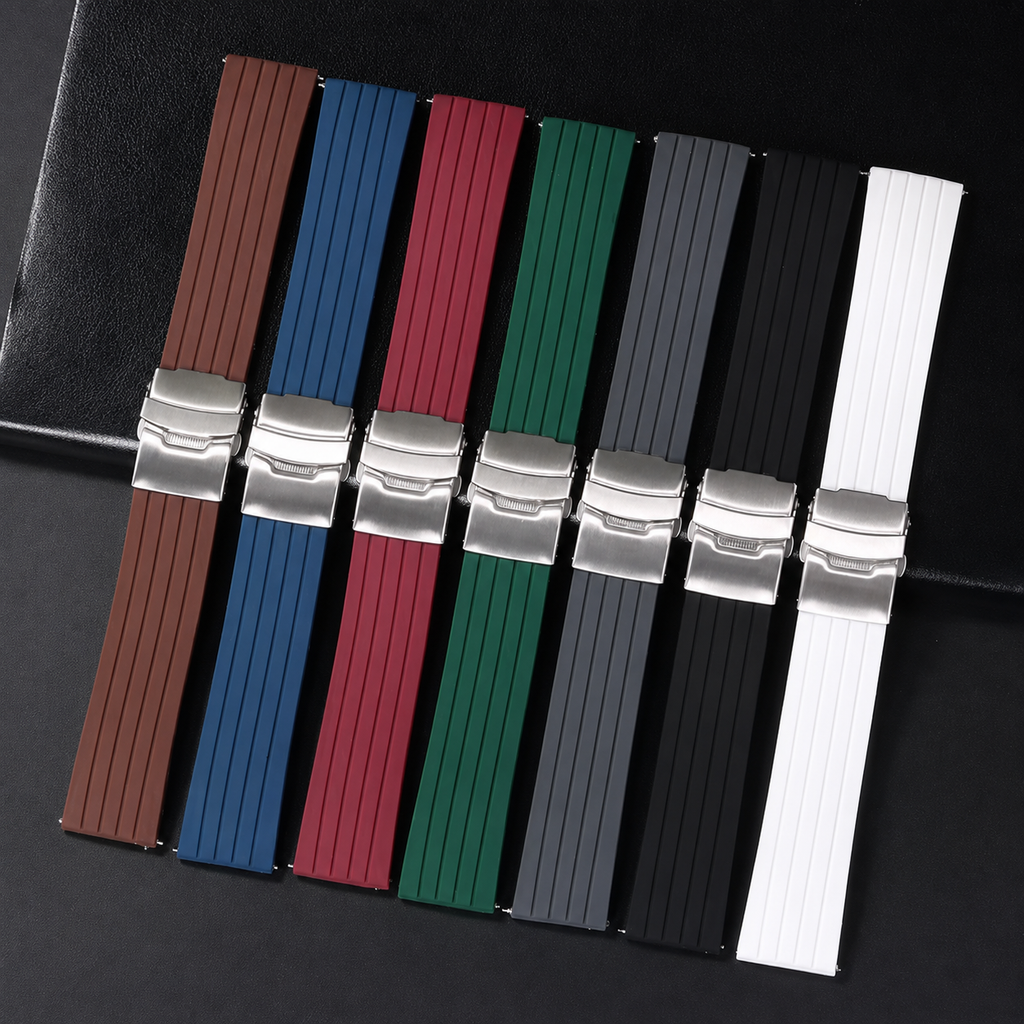 Silicone Watch Strap with Master Lock Clasp & Quick Release Pin – 20mm / 22mm Waterproof Replacement Watch Band
