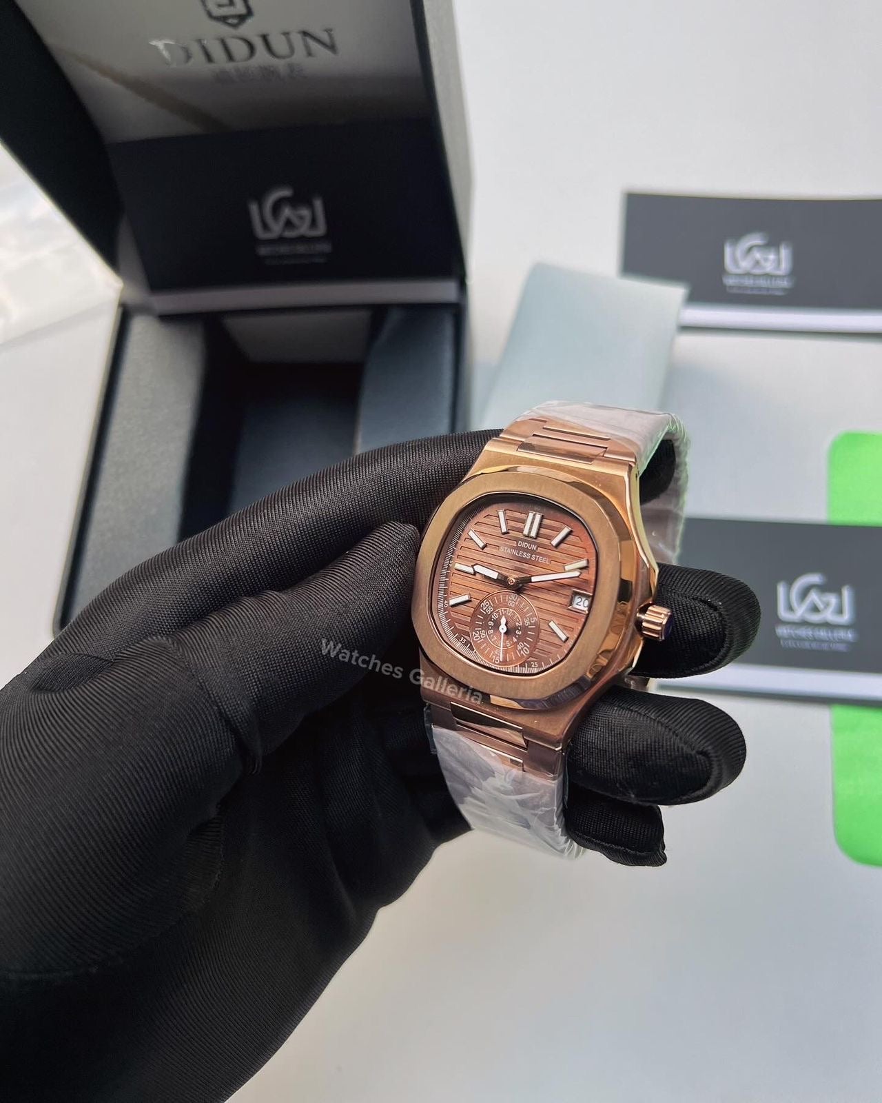 Didun Nautilus Date Day Quartz (Rose Gold w/ Black) PD49 Watches Galleria