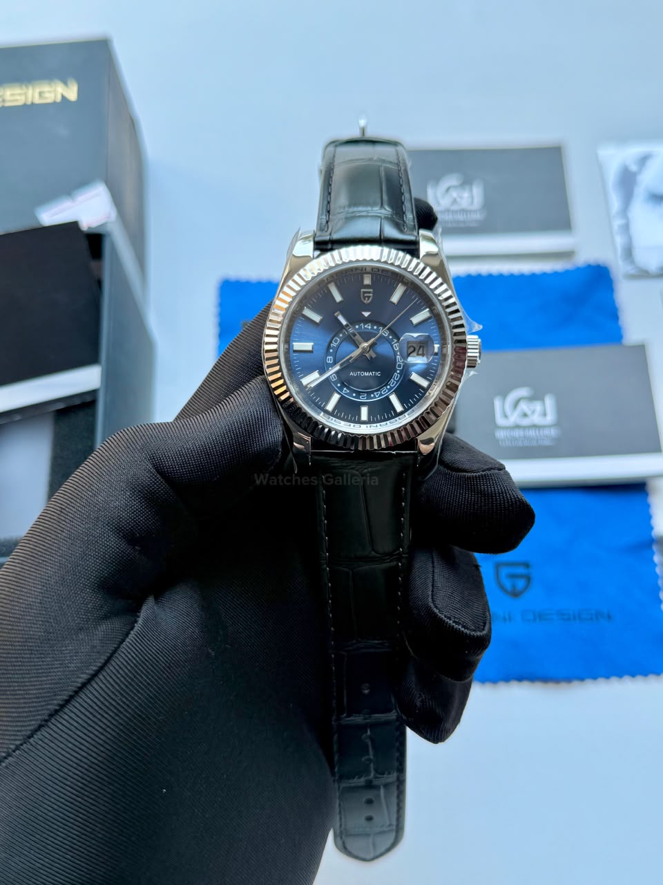 Pagani Design PD1888 Sky Dweller Black Leather Automatic GMT Watch for Men Sapphire Crystal Original Pagani Design Watch Pakistan