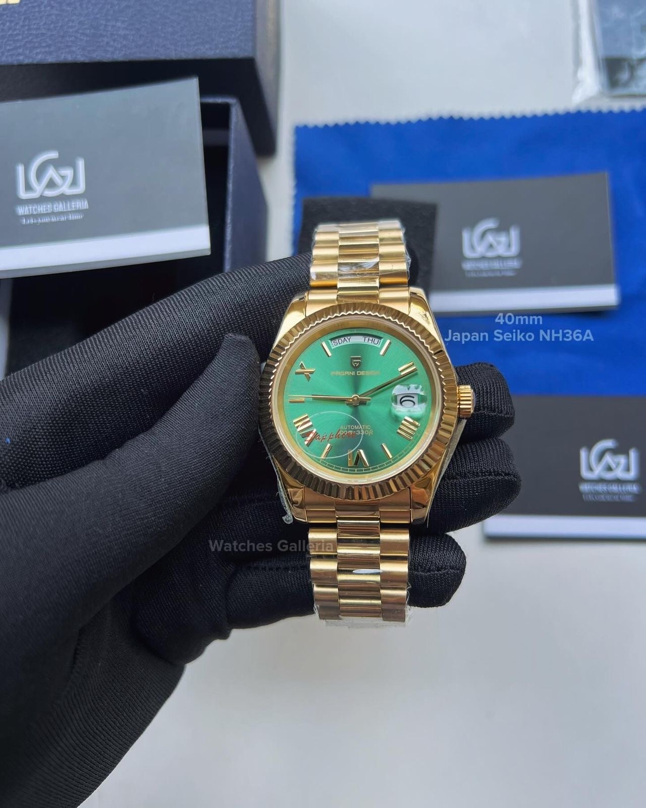 Pagani Design Date Day 40mm Seiko NH36A Gold/Green PD1783