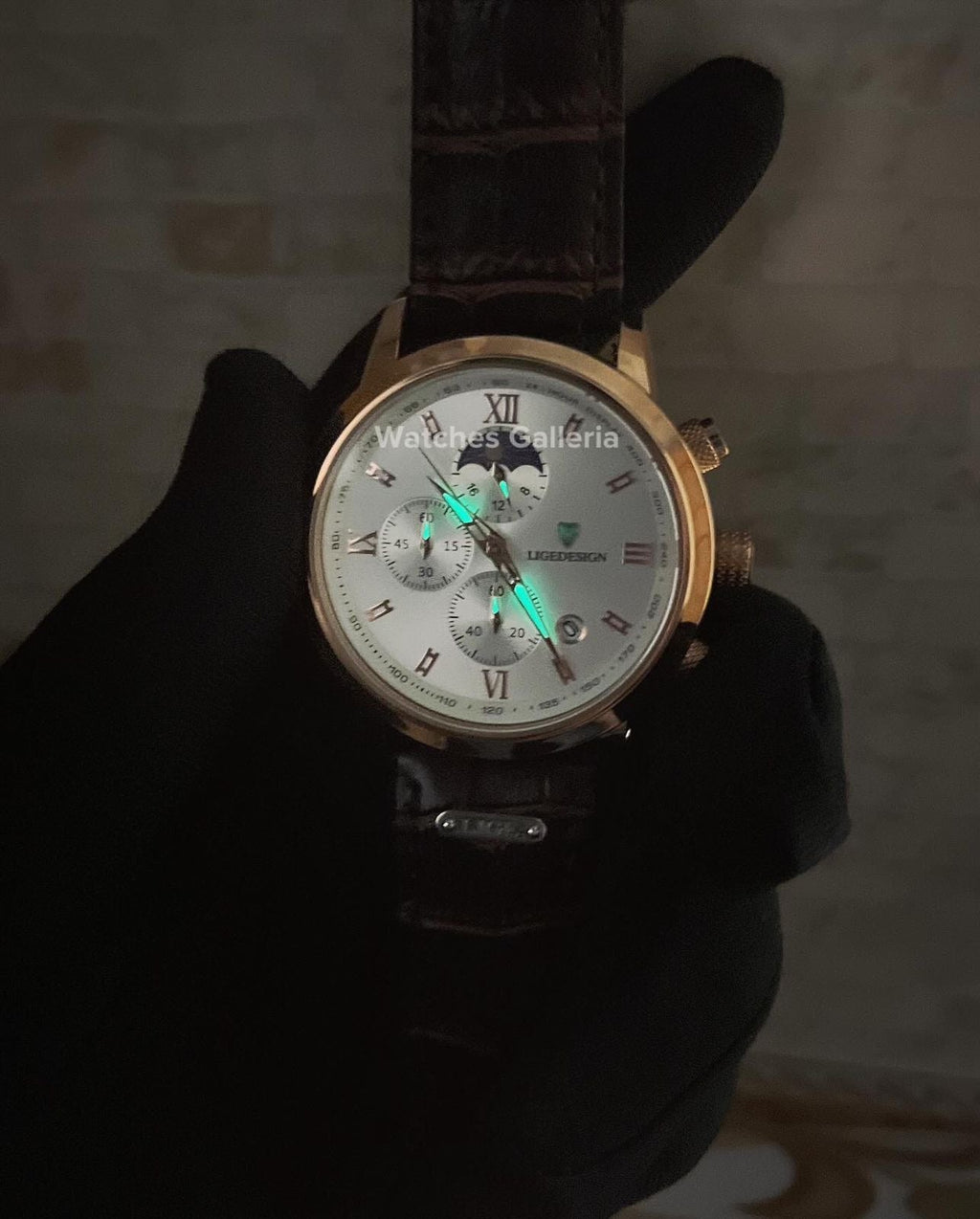 Lige Classic Moonphase (Rose Gold White) LG8953 Watches Galleria