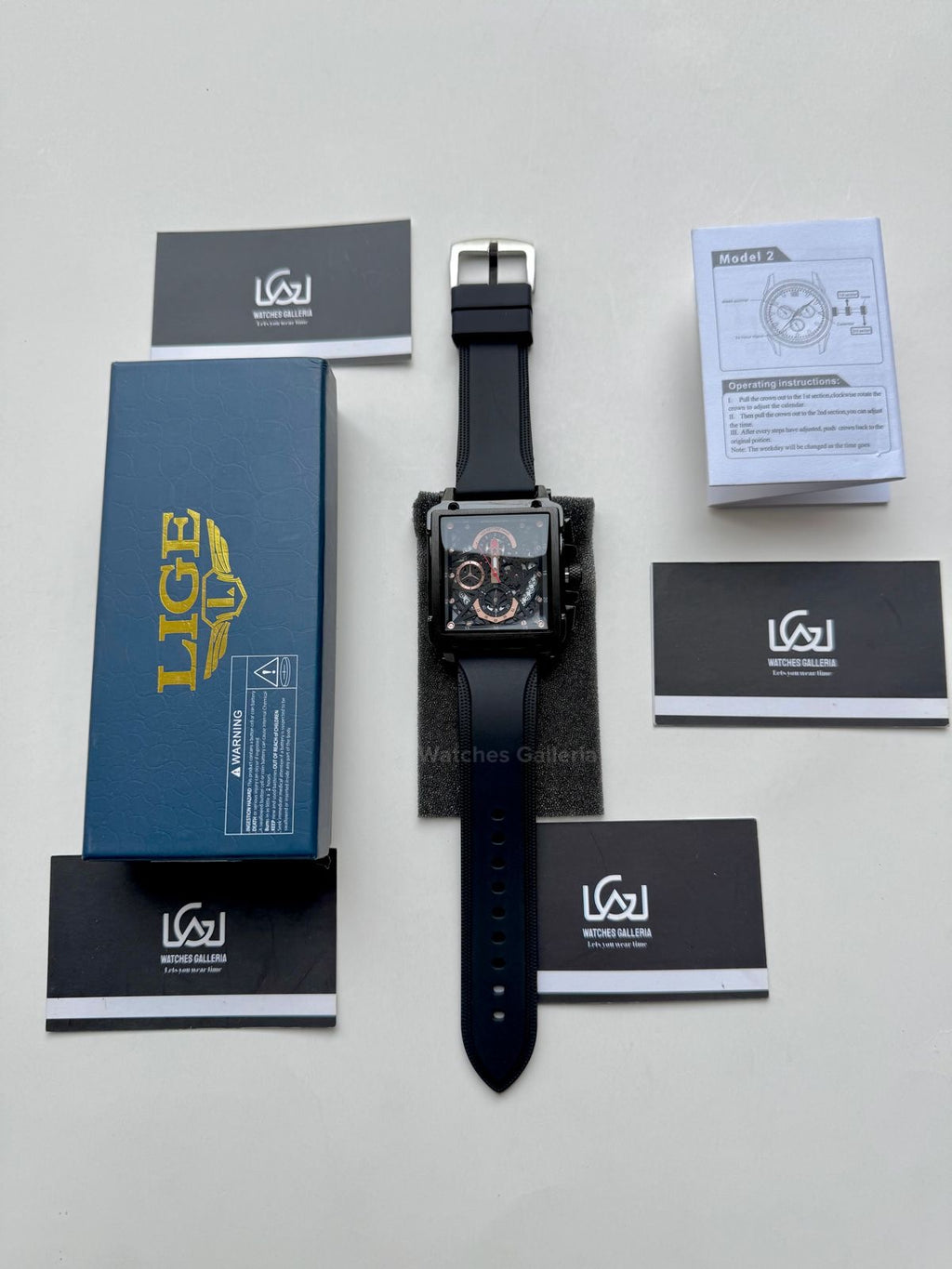 Lige Watch LG8935 Square Chronograph (Black) Lige Watch Pakistan