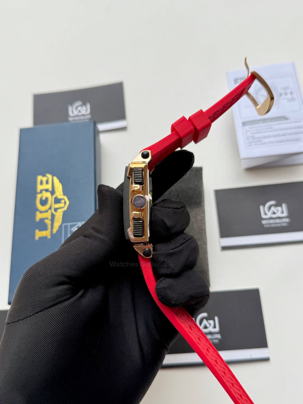 Lige Watch LG8935 Square Chronograph (Red) Lige Watch Pakistan