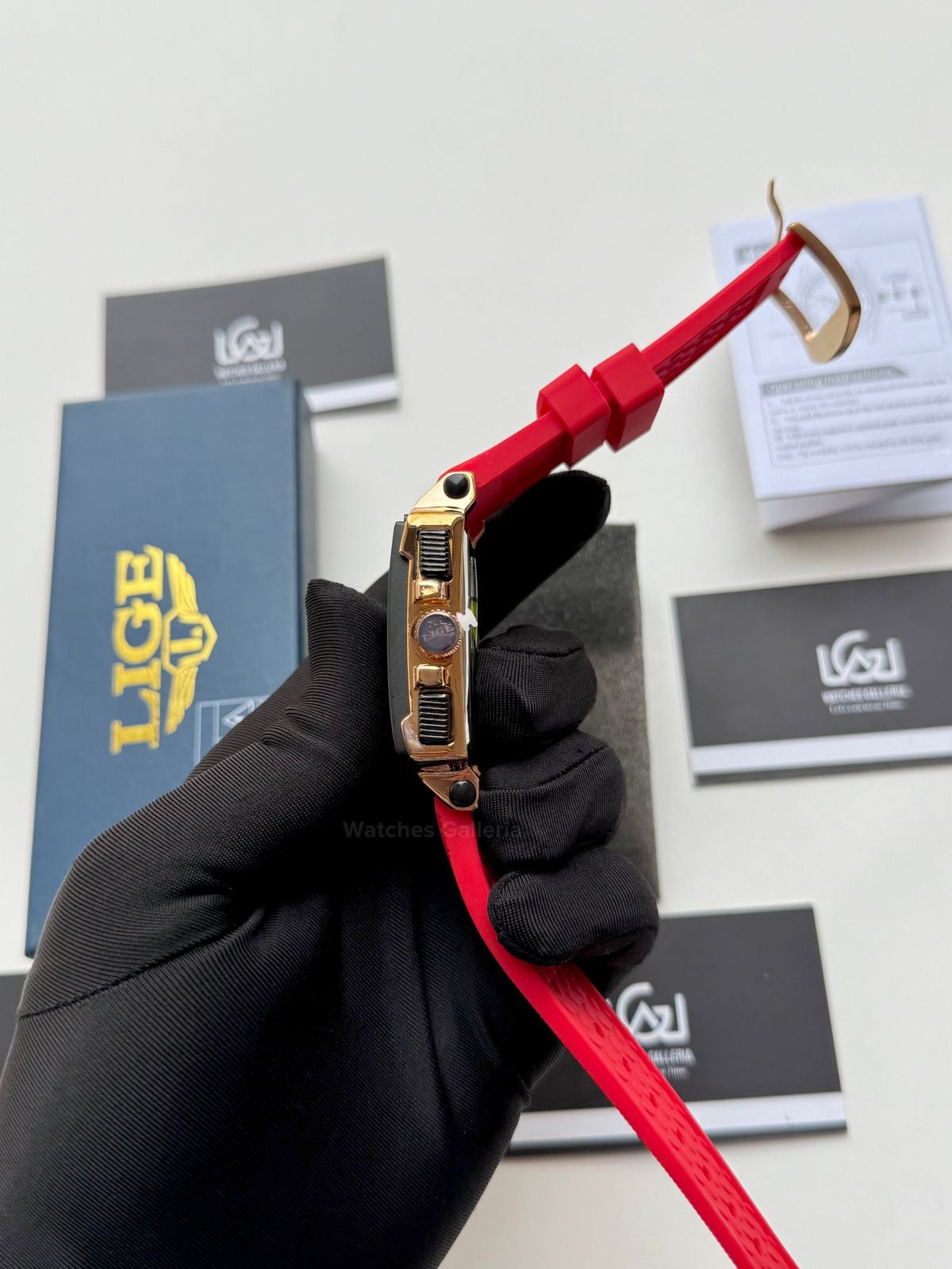 Lige Watch LG8935 Square Chronograph (Red) Lige Watch Pakistan