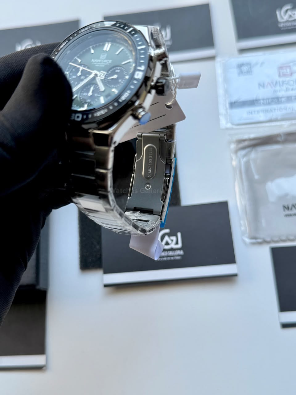 Naviforce NF8049 Watch Pakistan | Naviforce Men Watch | Naviforce Chain Watch | Silver Green Chronograph Watch