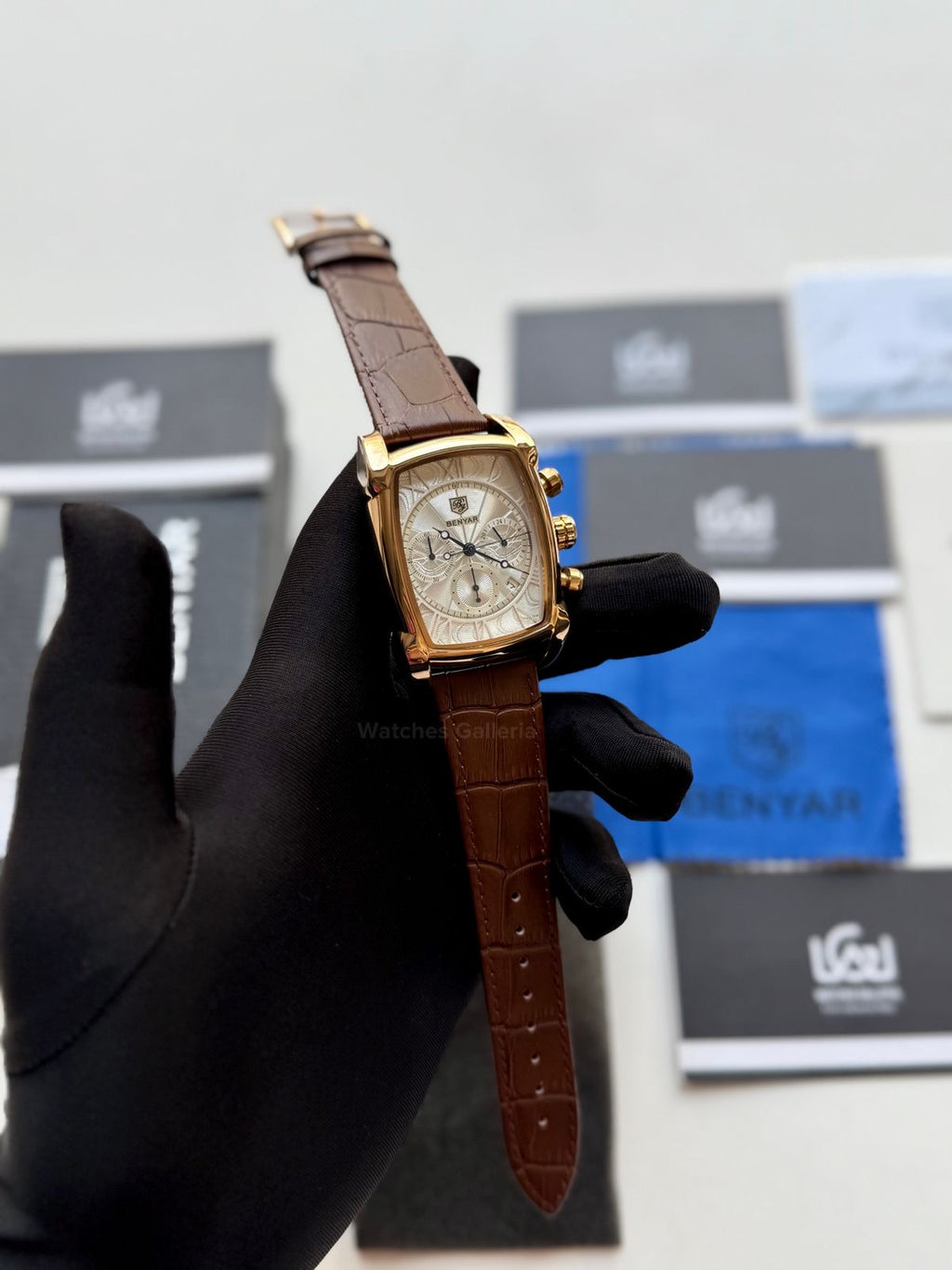 Benyar BY5113 Square Chronograph (Brown/White Rose Gold) Benyar Watch Pakistan